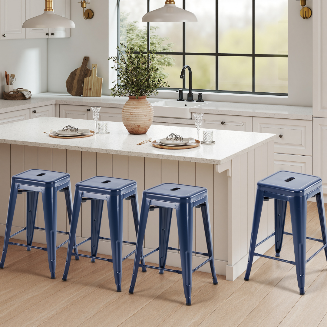 24 Inches Metal Bar Stools Set Of 4, Backless Counter Height Bar Stools For Kitchen, Outdoor Stackable Stools --No Assem