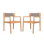 CREATIVE BRAIDED ACACIA WOOD OUTDOOR DINING CHAIRS WITH ARMRESTS, SUITABLE FOR OUTDOOR DINING AND LEISURE PLACES, TEAK L