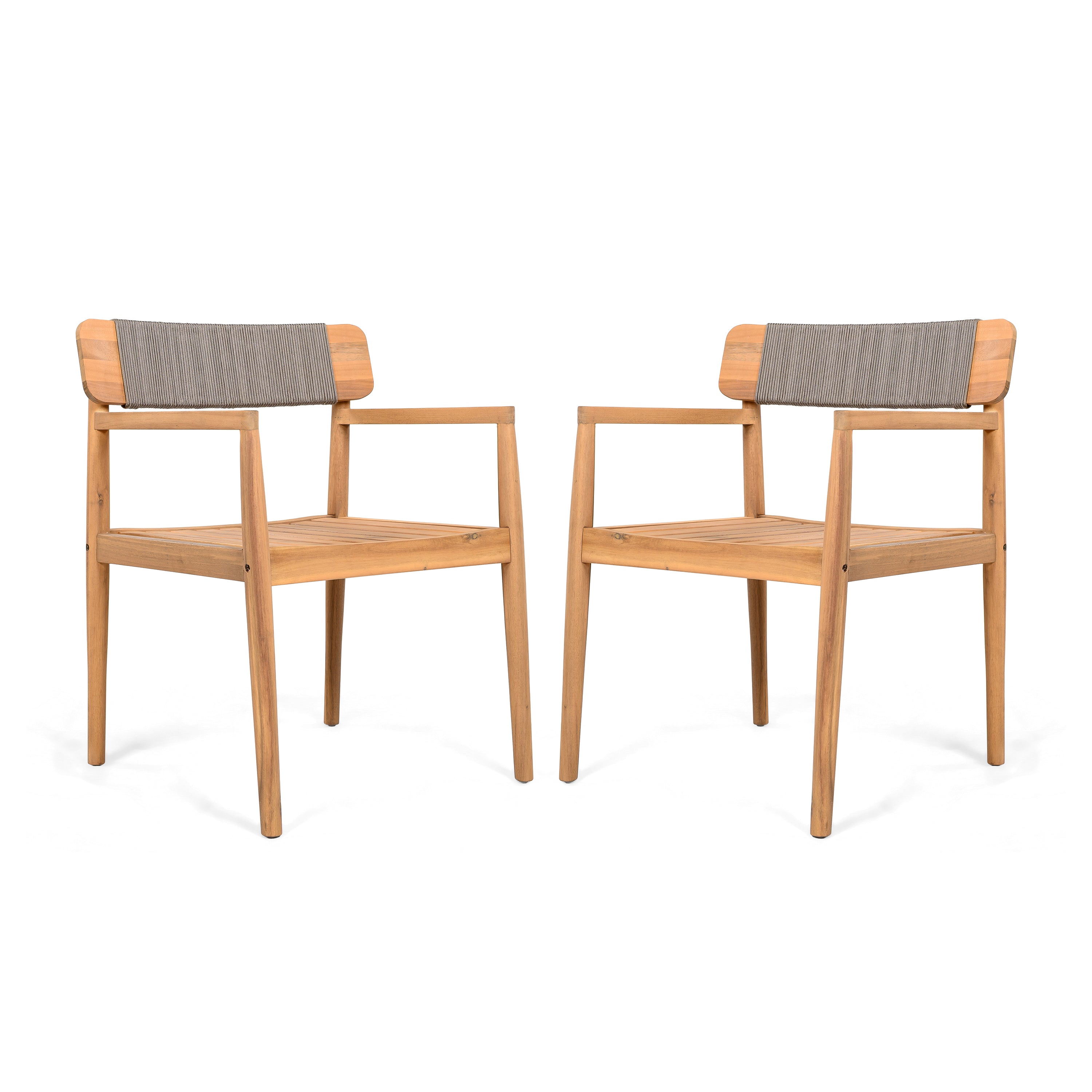 CREATIVE BRAIDED ACACIA WOOD OUTDOOR DINING CHAIRS WITH ARMRESTS, SUITABLE FOR OUTDOOR DINING AND LEISURE PLACES, TEAK L
