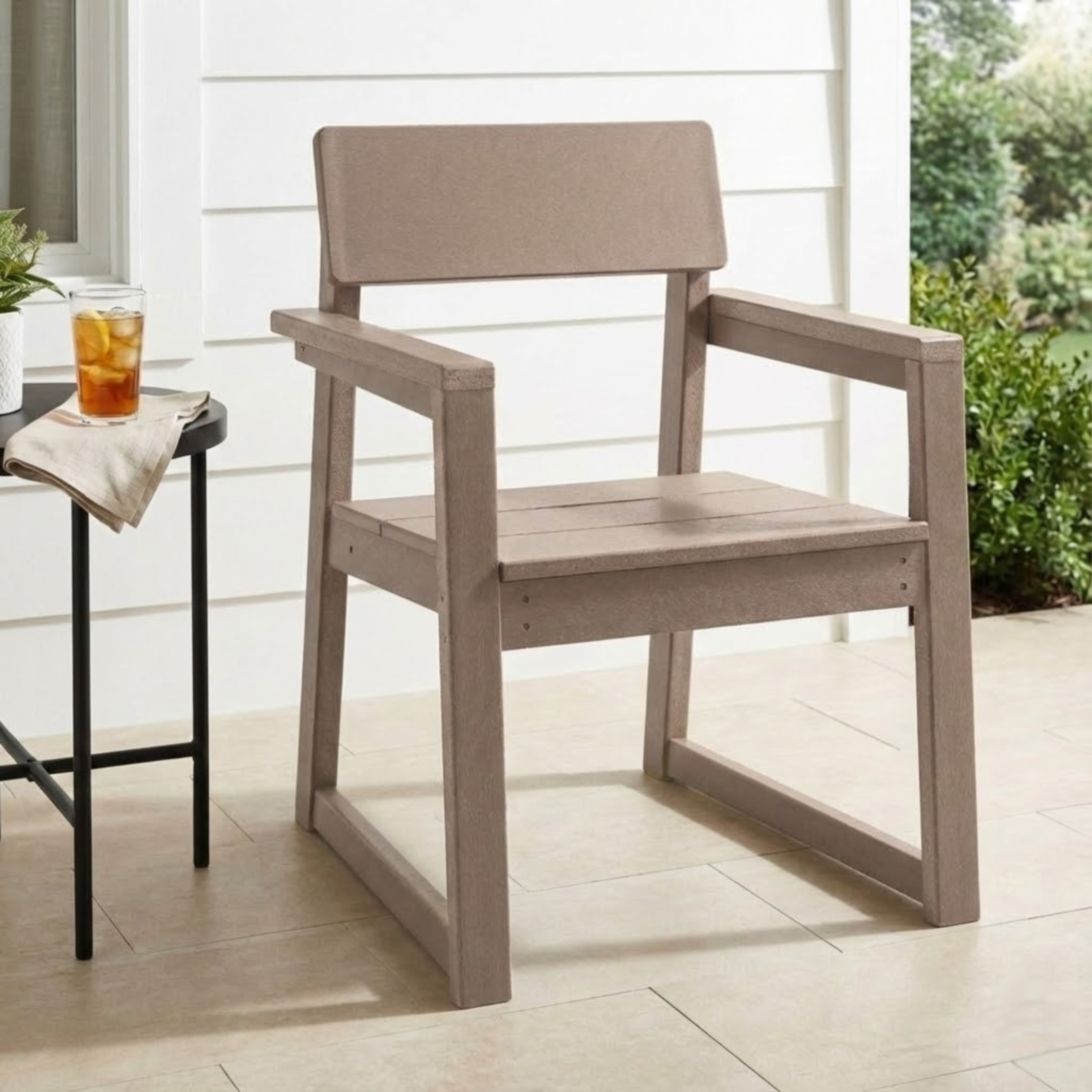 Antique Wood Color HDPE Outdoor & Garden Armchairs With  Backres Modernist Designt Chairs