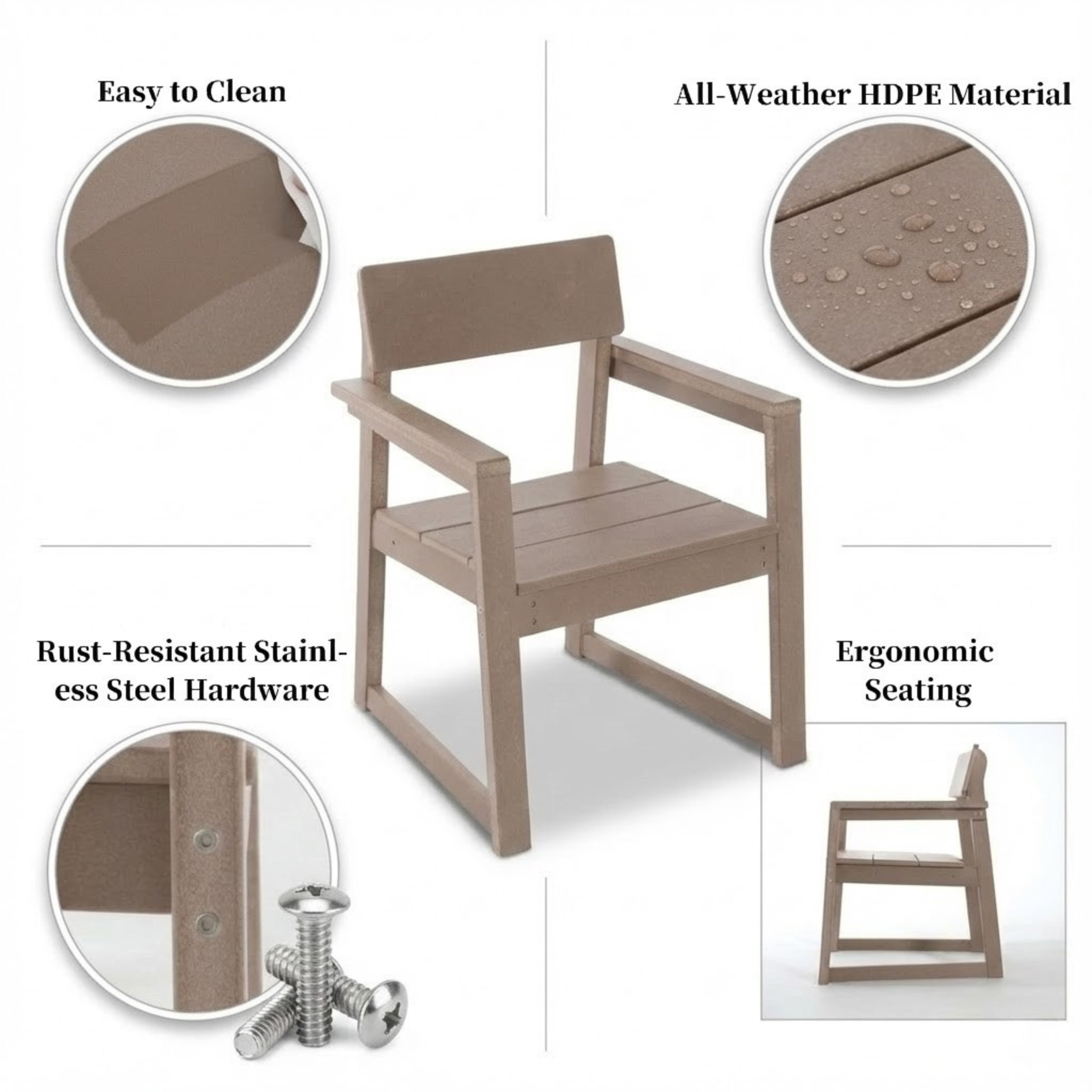 Antique Wood Color HDPE Outdoor & Garden Armchairs With  Backres Modernist Designt Chairs