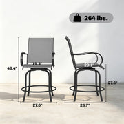 Outdoor Bar Stools Set Of 2, 360 Swivel Bar Height Chairs,Gray