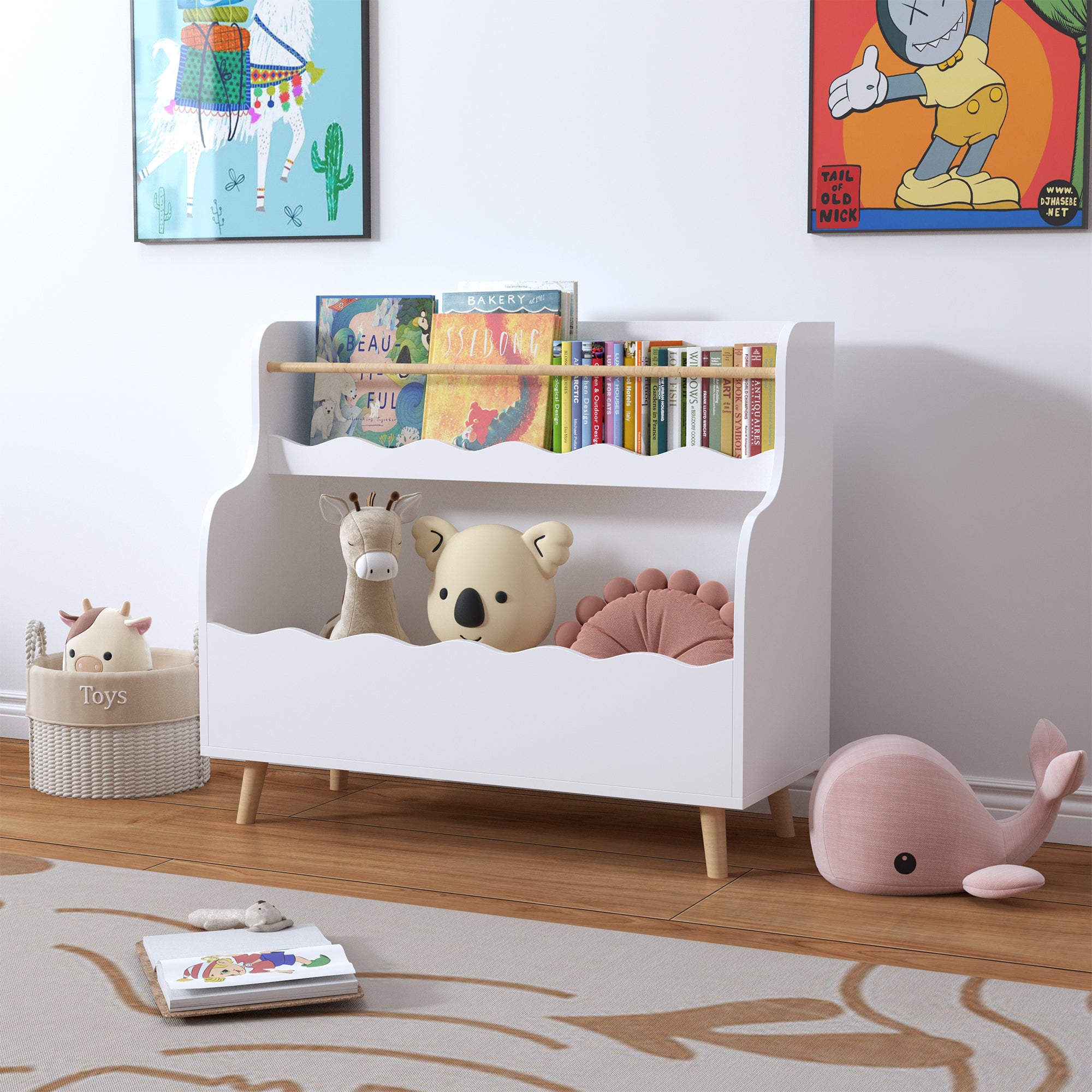Kids Bookcaes, Children Book Organizer, Toy Storage Cabinet Organizer, White