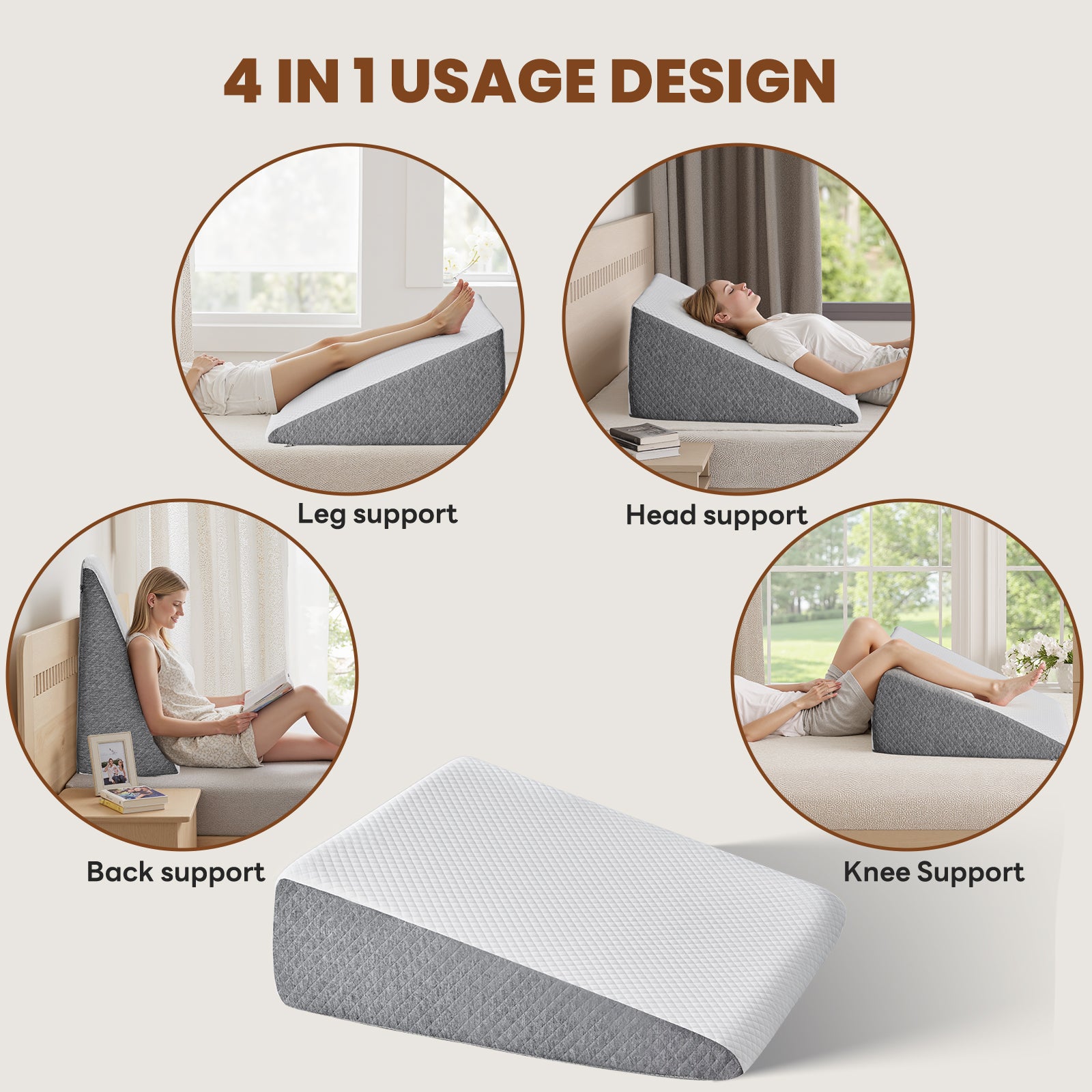 Wedge Pillow, Body Pillow , White& Grey