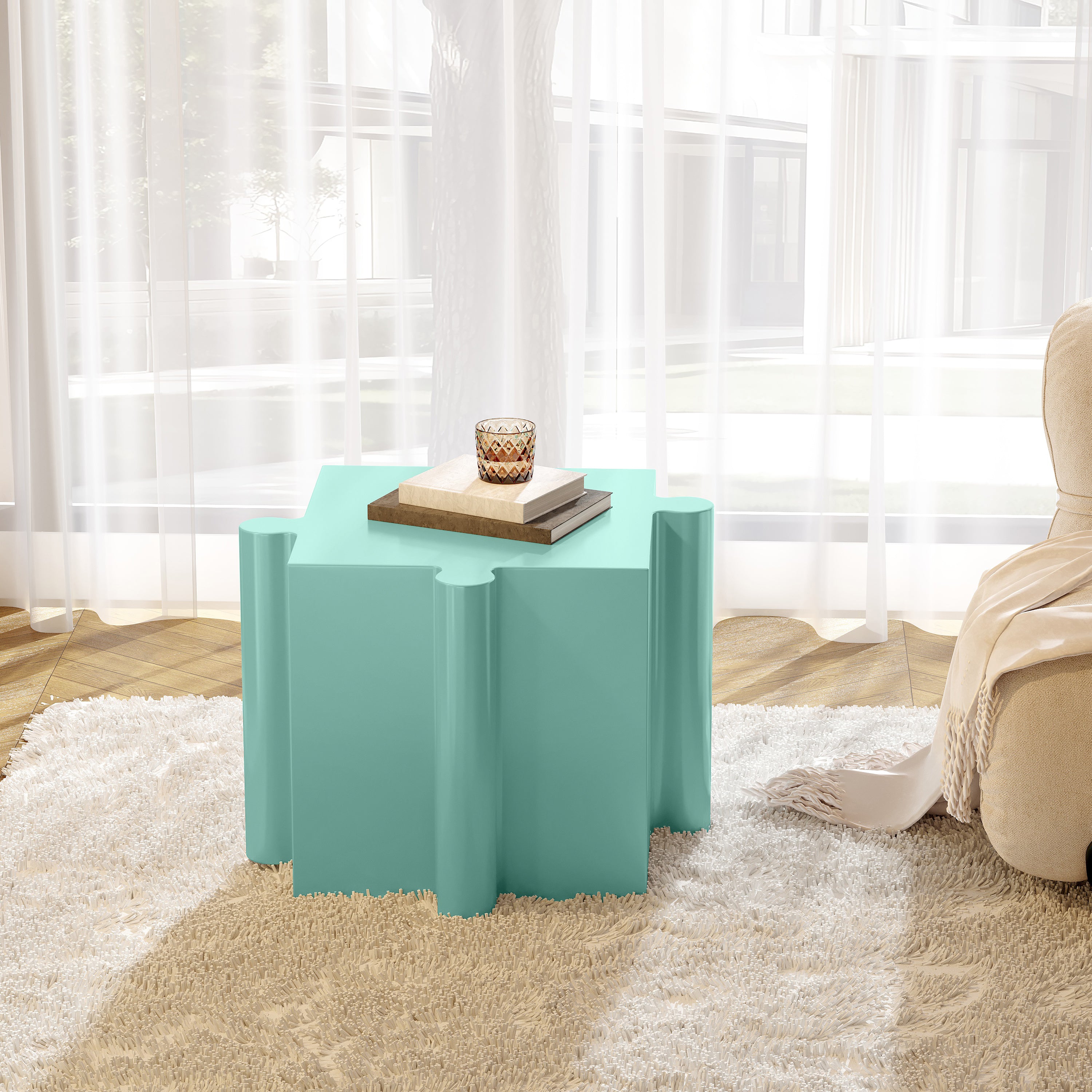 3-Piece Artistic Puzzle Table Set,Modular MGO Side Tables With Interlocking Design  2 Convex & 1 Concave , 200lb Capacit