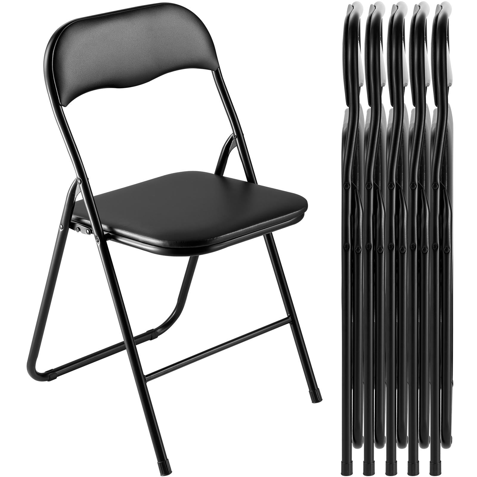 6 Pack Folding Chairs, Foldable Leather Chairs With Heavy Duty Metal Frame & Padded Cushion, Portable Folding Card Table
