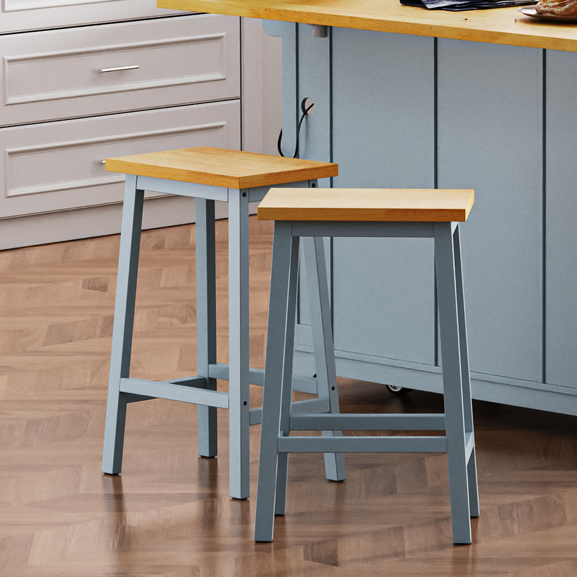 K&K Solid Wood Bar Stools  Not Cheap Iron , 25.6  Tall Set Of 2 Bar Chairs, Kitchen Counter Stools With Footrests, Farmh