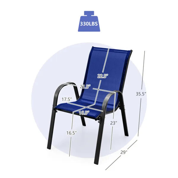 Navy 2 Pack Stackable Patio Dining Chairs, Ergonomic Steel Frame Breathable Fabric Outdoor Chairs 330 LBS Capacity