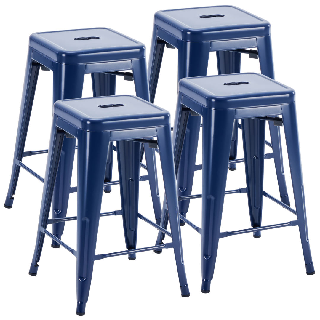 24 Inches Metal Bar Stools Set Of 4, Backless Counter Height Bar Stools For Kitchen, Outdoor Stackable Stools --No Assem