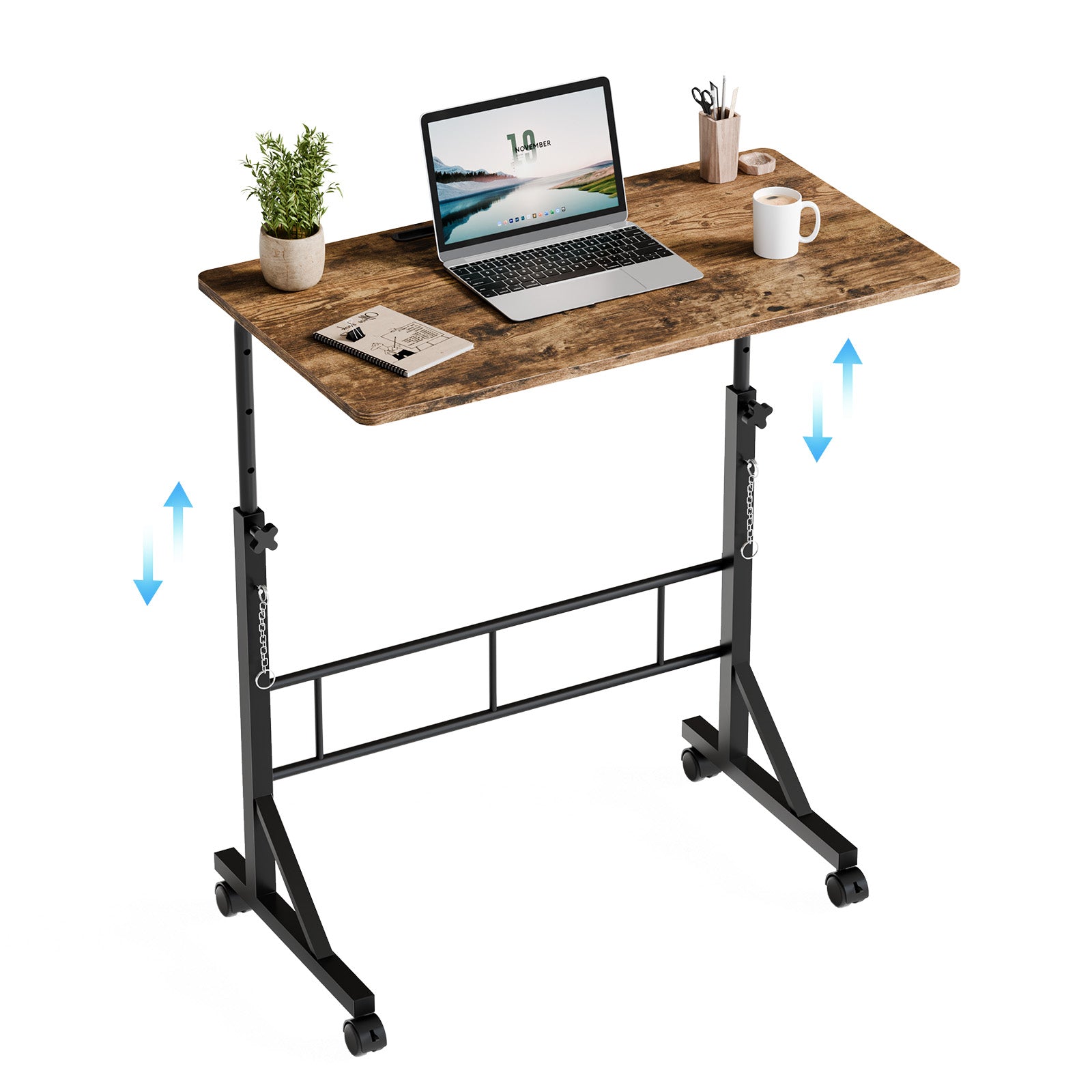31.5-inch Adjustable-height Mobile Desk, Equipped With Locking Wheels And Clasps, Suitable For Mobile Desks And Active H