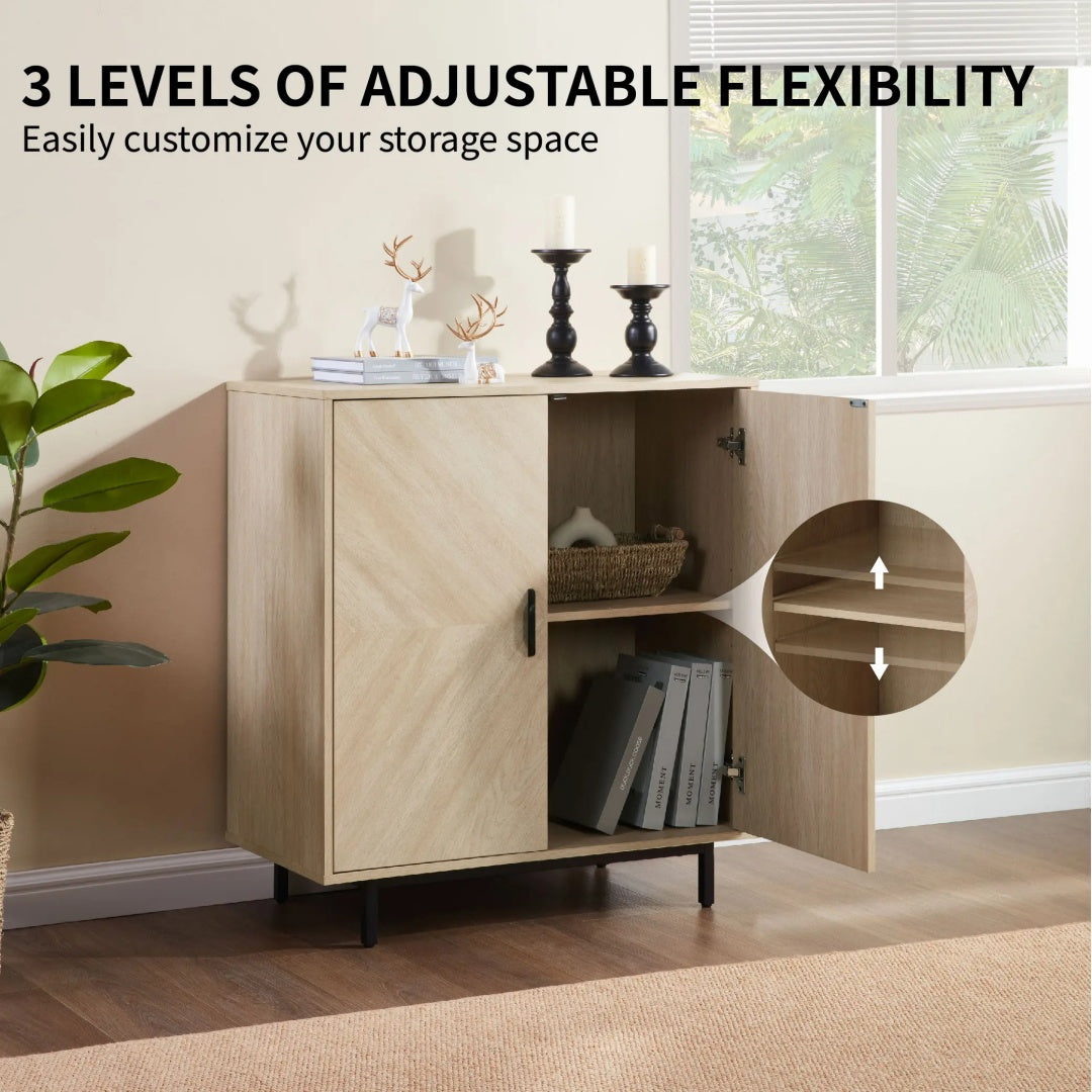 Storage Cabinet With Doors, Modern Accent Cabinet,Wood Grain Decoratio Buffet Sideboards For Living Room, Kitchen,Enterw