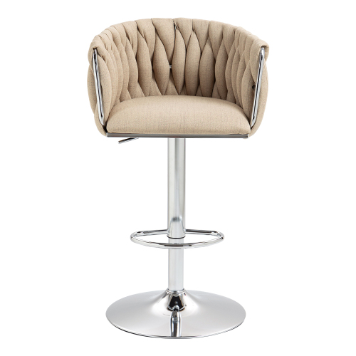 360 Fabric Cover Swivel Bar Stools Set Of 2, Adjustable Counter Height Bar Chairs With Woven Back & Footrest, Silver Chr