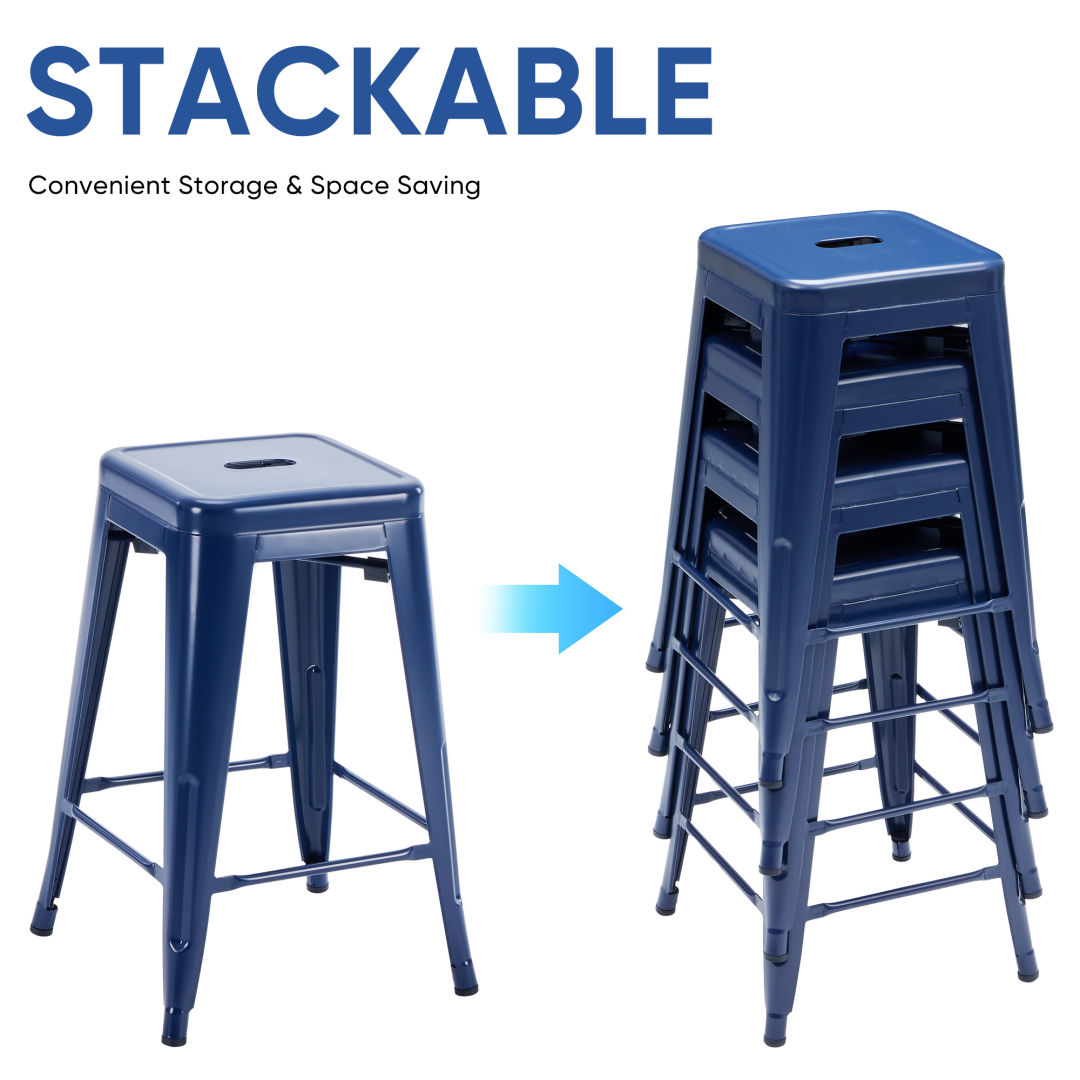 24 Inches Metal Bar Stools Set Of 4, Backless Counter Height Bar Stools For Kitchen, Outdoor Stackable Stools --No Assem