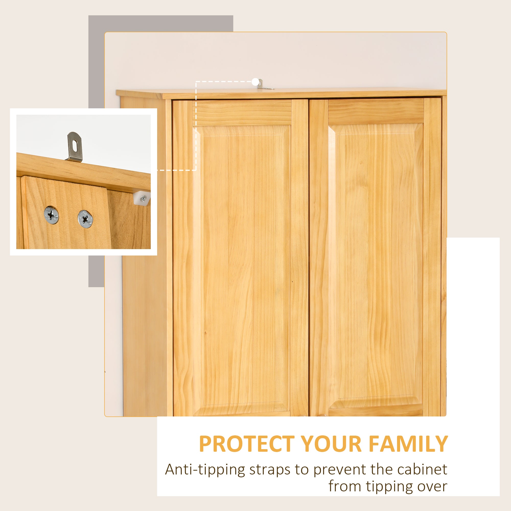 67" Pinewood Kitchen Pantry Storage Cabinet, Freestanding Cabinets with Doors and Shelves, Dining Room