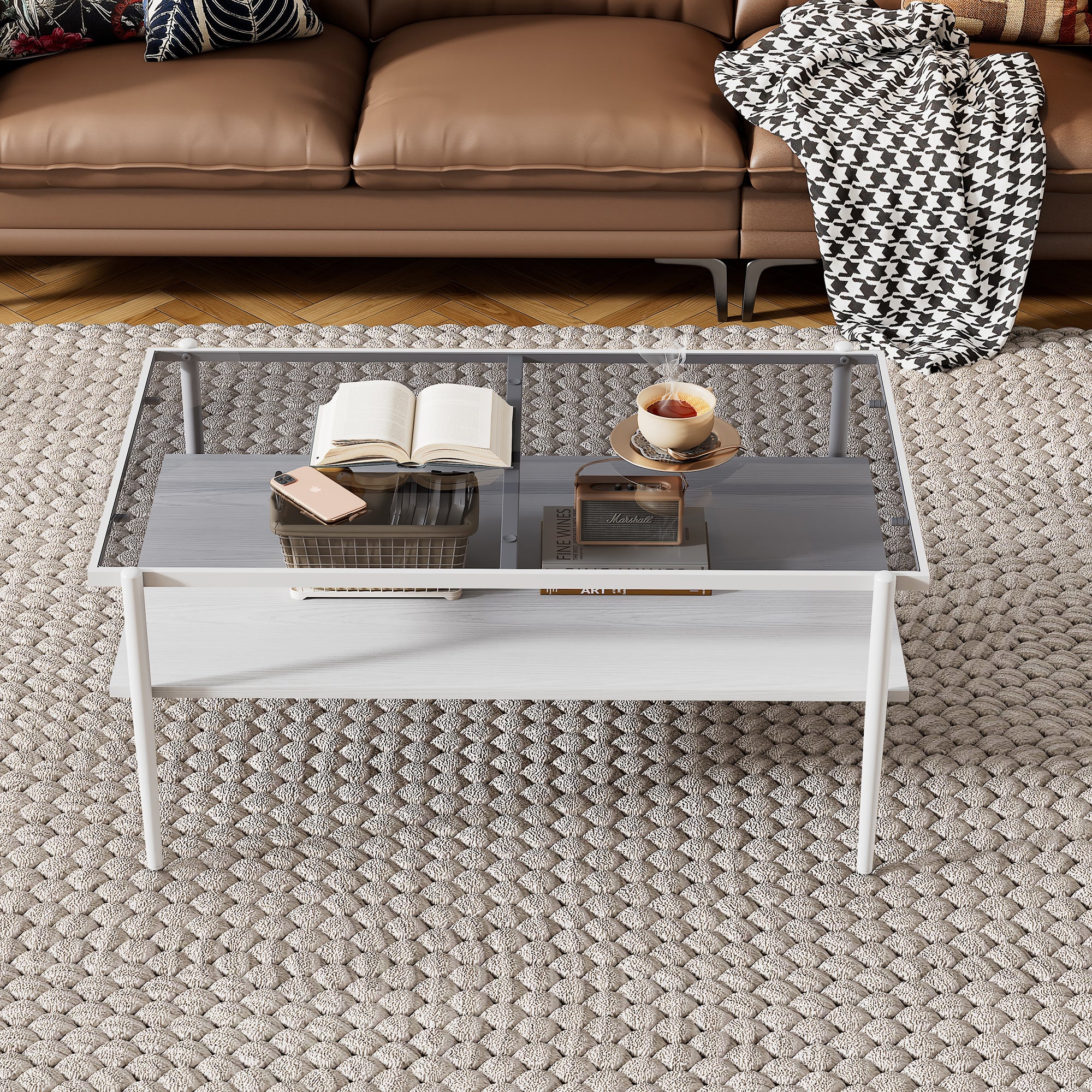 Coffee Table And End Tables Set Of 3, Tempered Glass Table With MDF Layer, Modern Tables For Living Room , Gray Glass