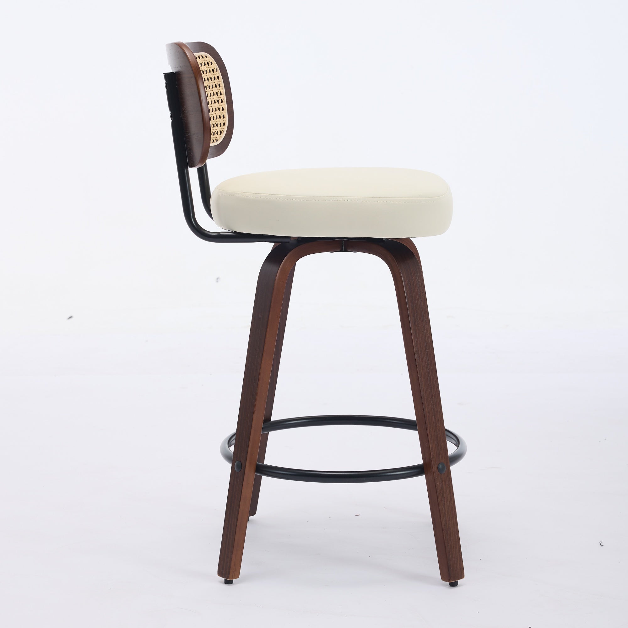 Set Of 3 Counter Height Bar Stools  26 Inch Rattan Counter Height Stools With Cane Back, Upholstered Seat, Walnut Crafts