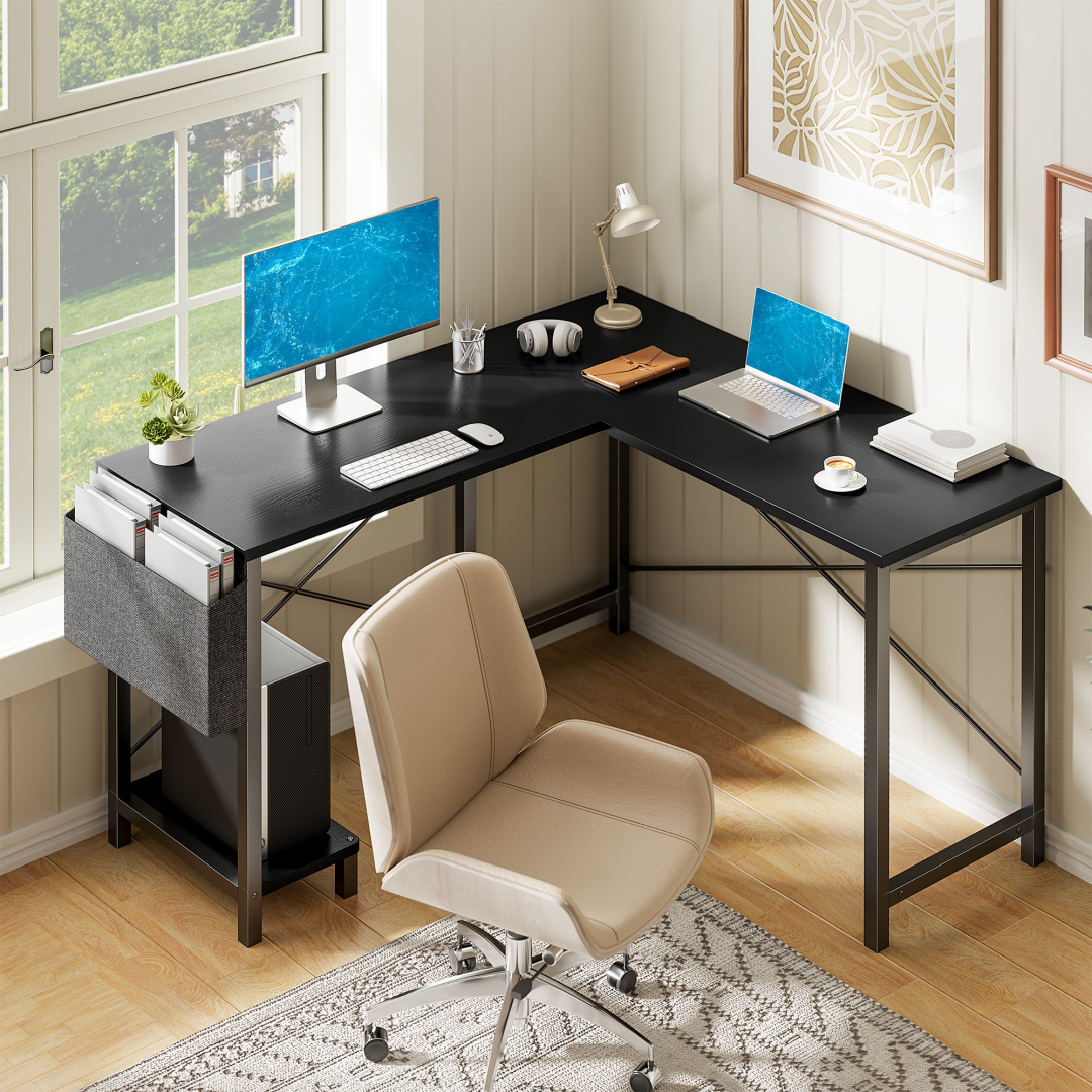 49-Inch L Shaped Desk - Computer Desk Corner Desks Gaming Desk PC Table, With CPU Stand Side Bag For Home Office Dorm St