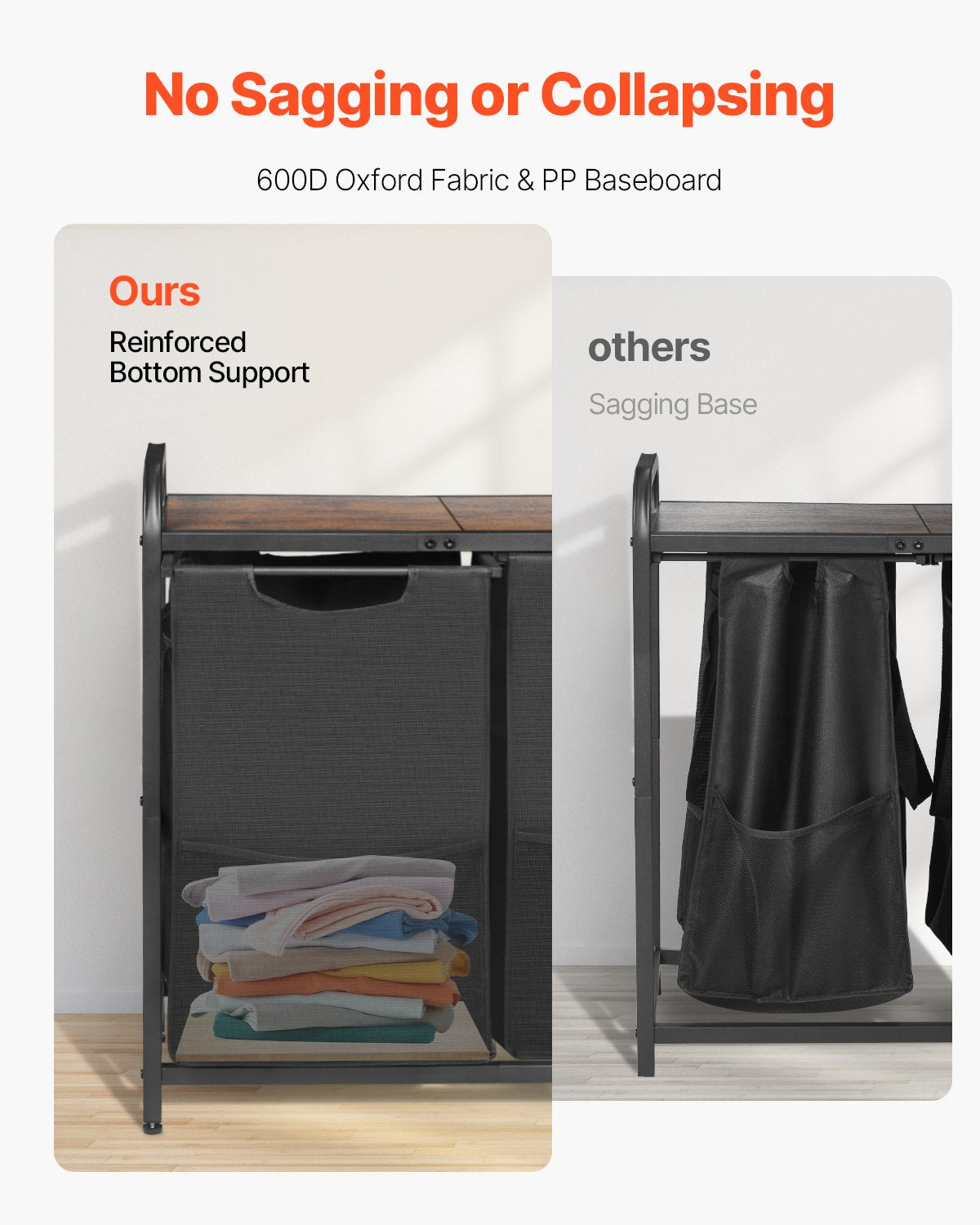 2 Section Laundry Sorter, Large Laundry Hamper With Metal Frame And Wooden Tabletop, Freestanding Storage Organizer Bask