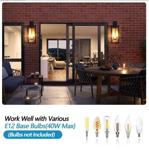 26H 1ps Modern Outdoor Wall Lanterns With Black Metal Frame And Clear Glass, 4 E12 Bulb Socket, Weatherproof Wall Sconces For Porch, Garden, Patio No Bulbs