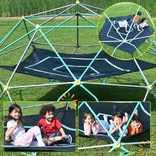 13-foot Geometric Dome Climber Play Center, Children's Climbing Dome Tower With Hammocks, Rust-resistant And UV-resistan