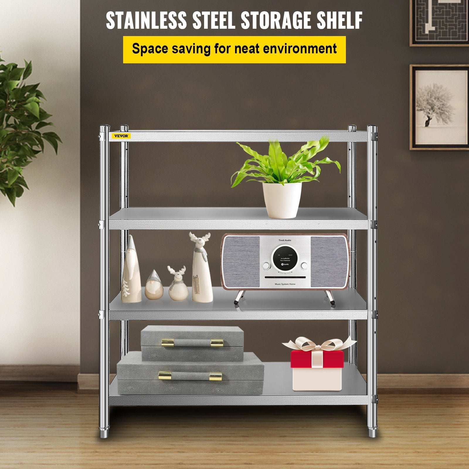 Stainless Steel Shelving 46.8x18.5 Inch 4 Tier Adjustable Shelf Storage Unit Stainless Steel Heavy Duty Shelving For Kit