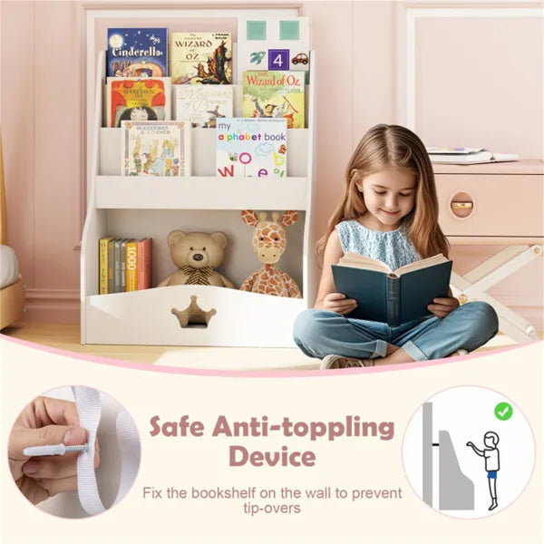 Kids 3-Tier Bookshelf & Toy Storage White - Open Compartment  Hidden Back Space