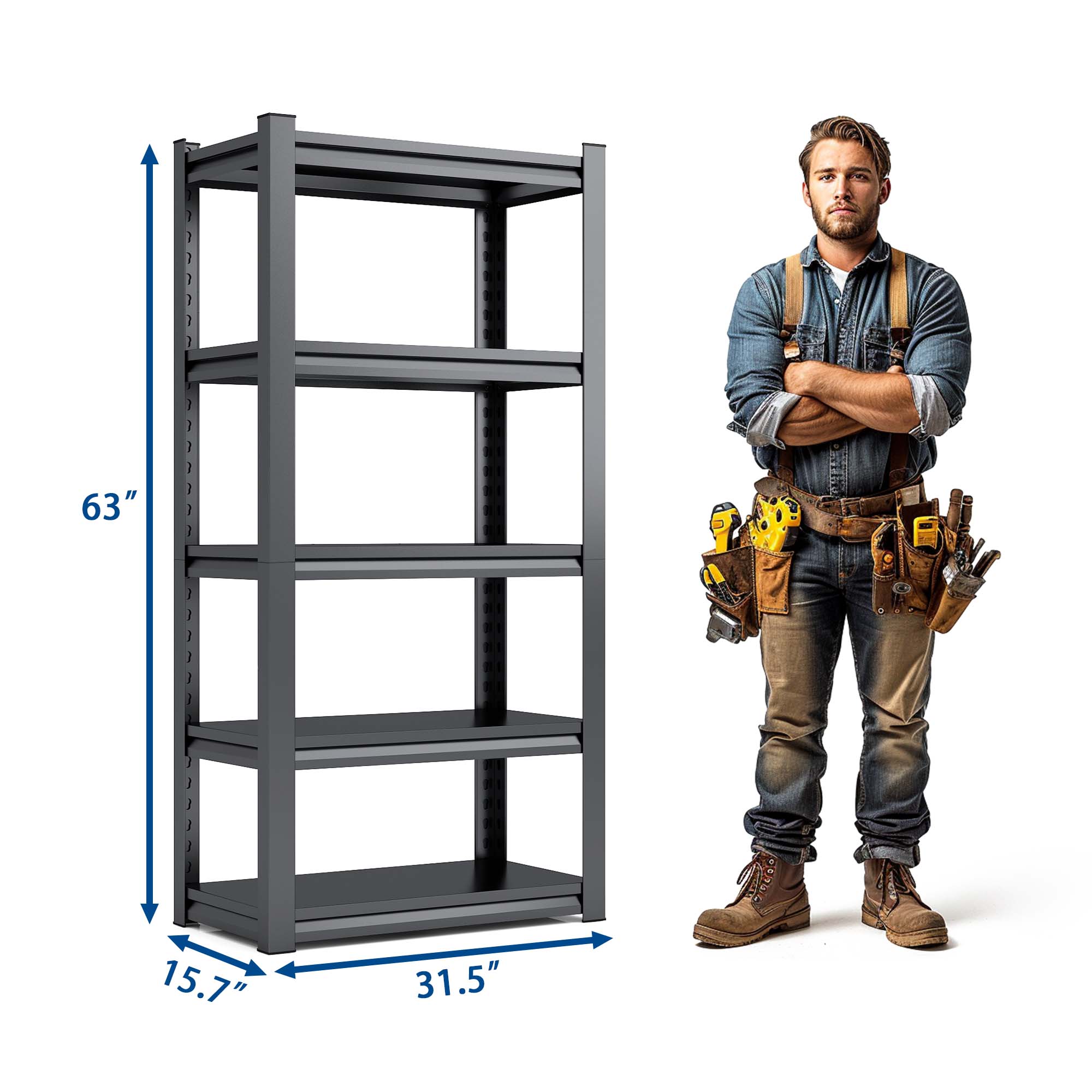 63 H  5 Tier Metal Shelves For Storage Garage Shelving 2000LBS Heavy Duty Storage Shelves Adjustable Garage Shelf Indust