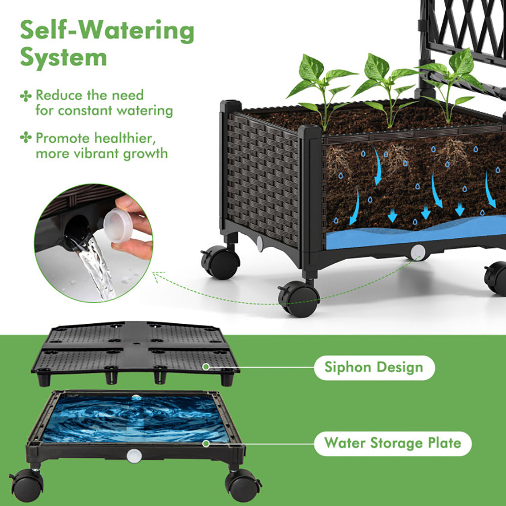 5 FT Self-Watering Planter Boxes With Lattice Trellis And Roof For Outdoor Application, Such As Balcony, Deck, Patio, An