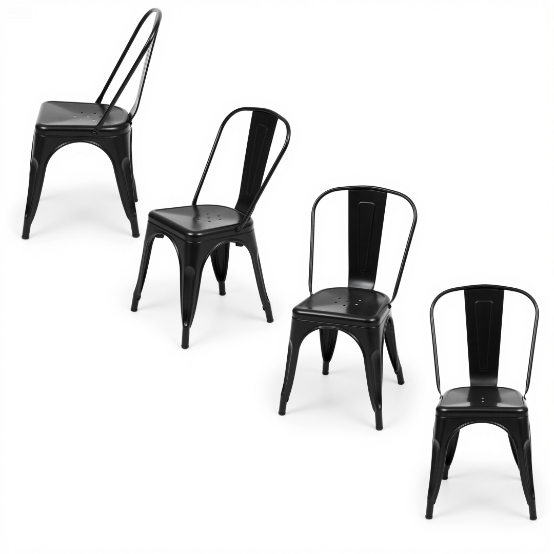 Metal Dining Chairs Set Of 4, Stackable Industrial Style Chairs For Kitchen Dining Room, 300LBS Weight Capacity