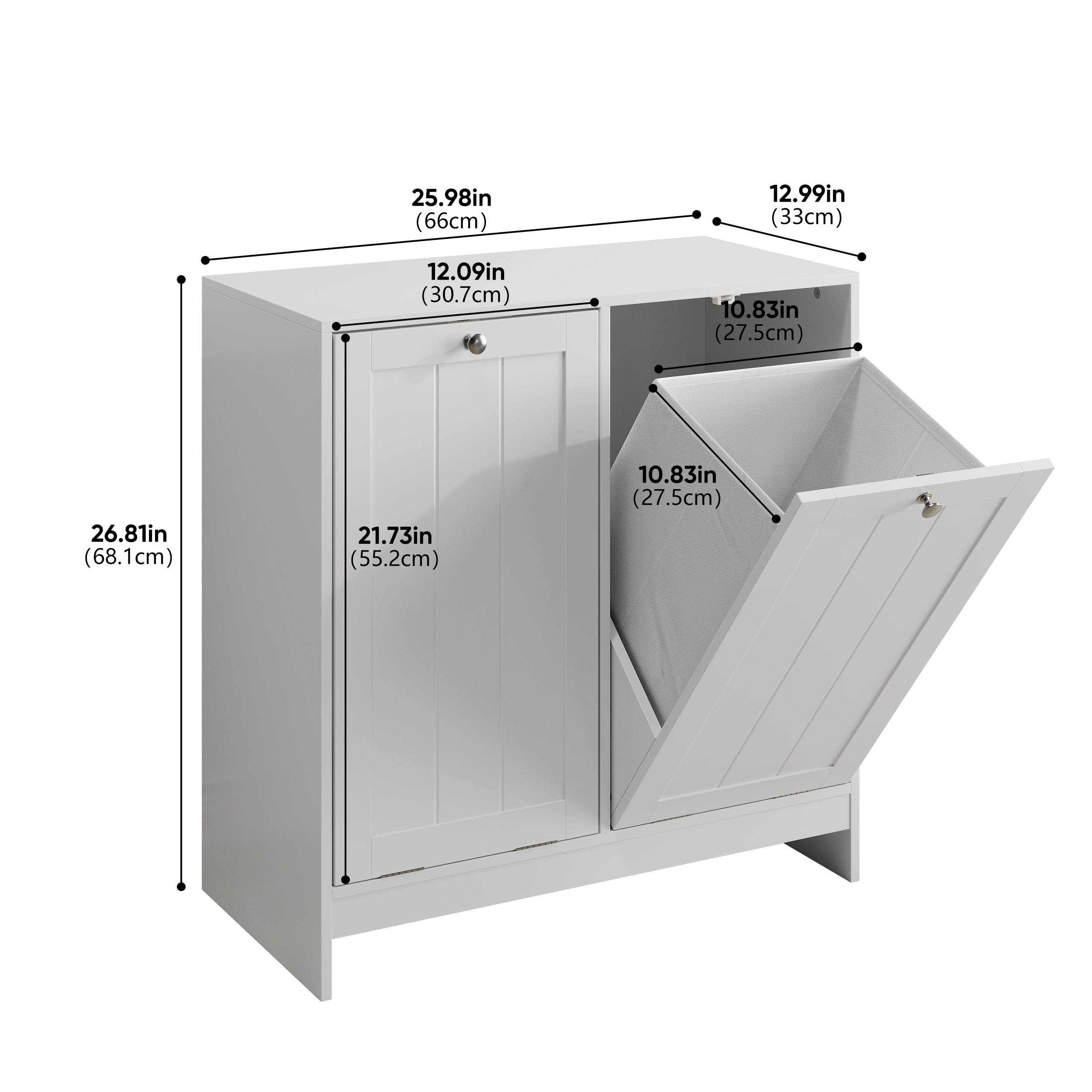 Tilted Laundry Hamper With Removable Basket, Hidden Laundry Hamper, Bathroom Laundry Hamper Storage Cabinet, Free-Standi