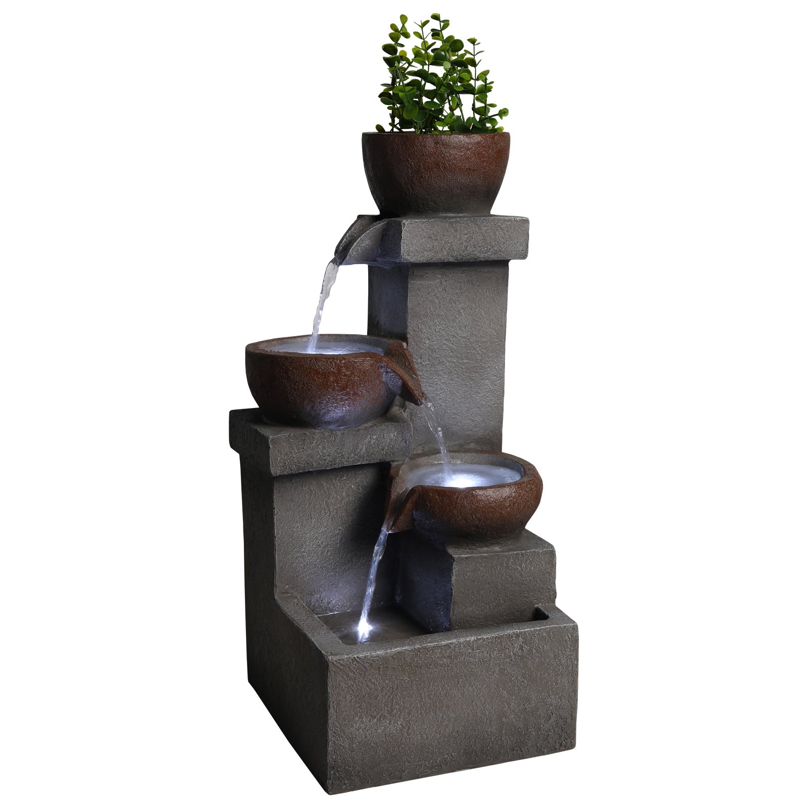 Outdoor Water Fountain Tiered Cascading Jar Waterfall Resin Garden Patio Decor With LED Lights