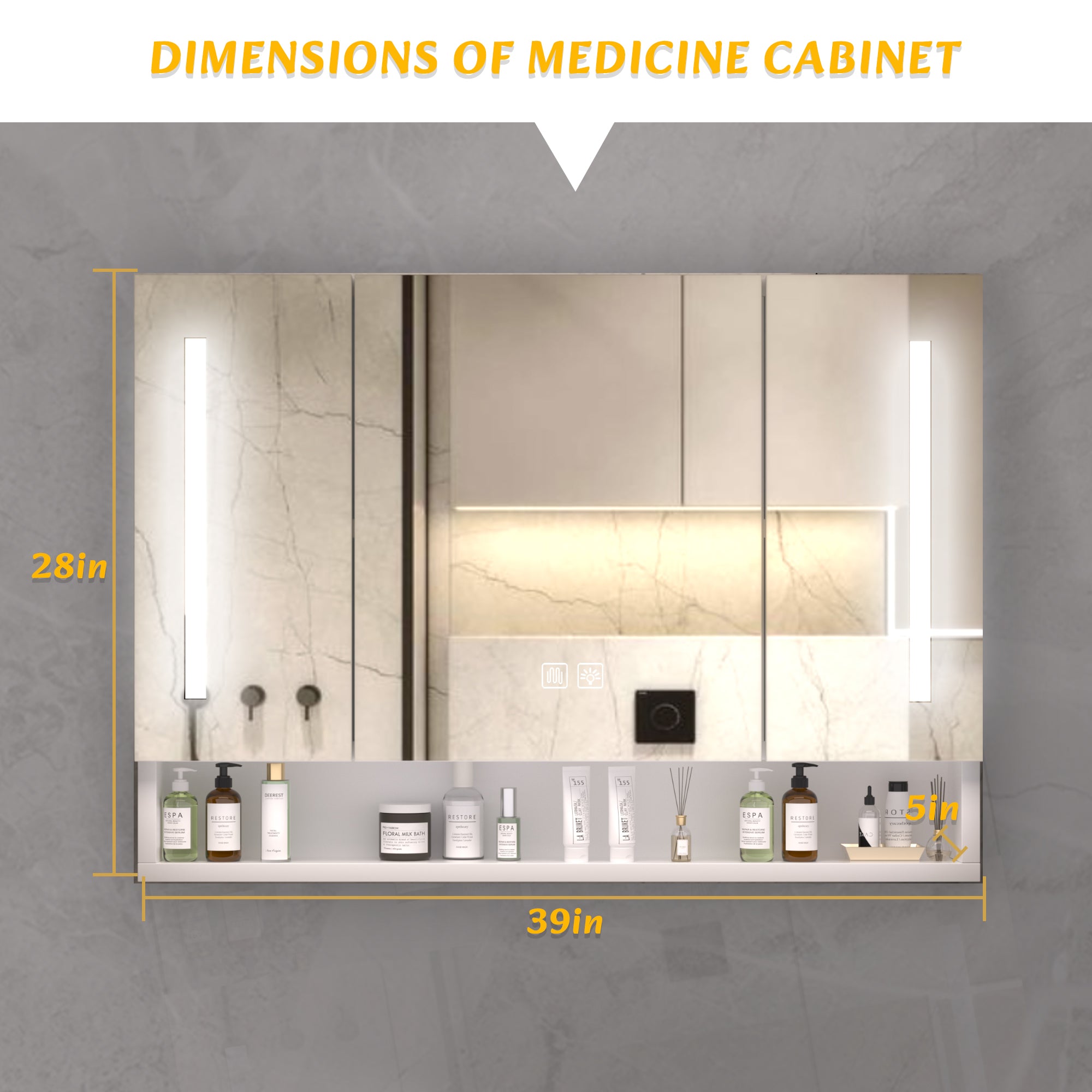 Modern 39x28 Inches Aluminium Bathroom Cabinets  Medicine Cabinets With Mirrors And LED Lights  Bathroom Storage Cabinet