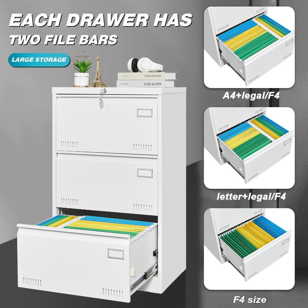 Filing Cabinet Lateral File Cabinet 3 Drawer, White Filing Cabinets With Lock, Locking Metal File Cabinets Three Drawer