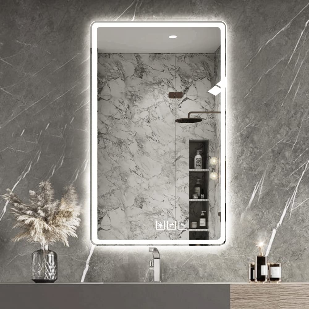 40x32 Inch LED Bathroom Mirror Vanity Mirrors With Front Lights Wall Mounted Anti-Fog Frameless Make Up Mirror With Ligh
