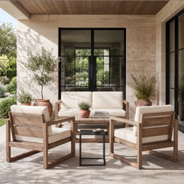 4-Pieces Acacia Wood Patio Furniture Set, Outdoor Furniture With Coffee Table, Patio Conversation Set Deep Seating With