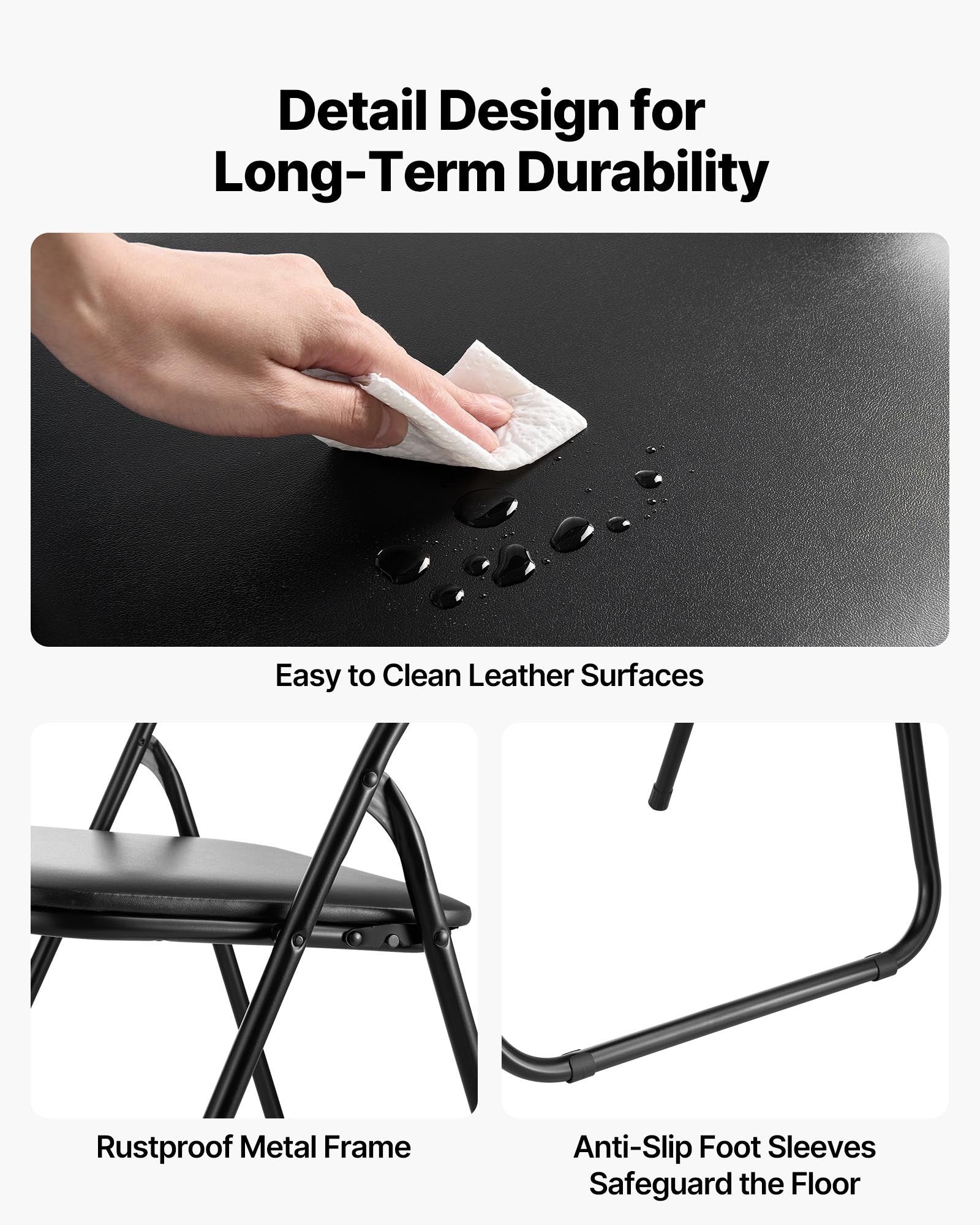6 Pack Folding Chairs, Foldable Leather Chairs With Heavy Duty Metal Frame & Padded Cushion, Portable Folding Card Table