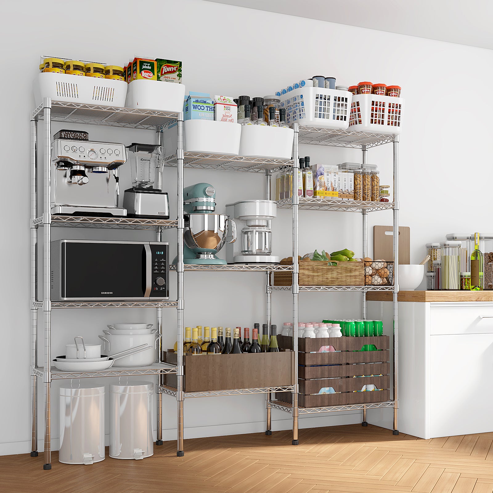 62.9''W Adjustable Storage Shelves NSF Wire Shelving Unit Multiple Rows Shelving For Storage Rack Shelves For Storage He