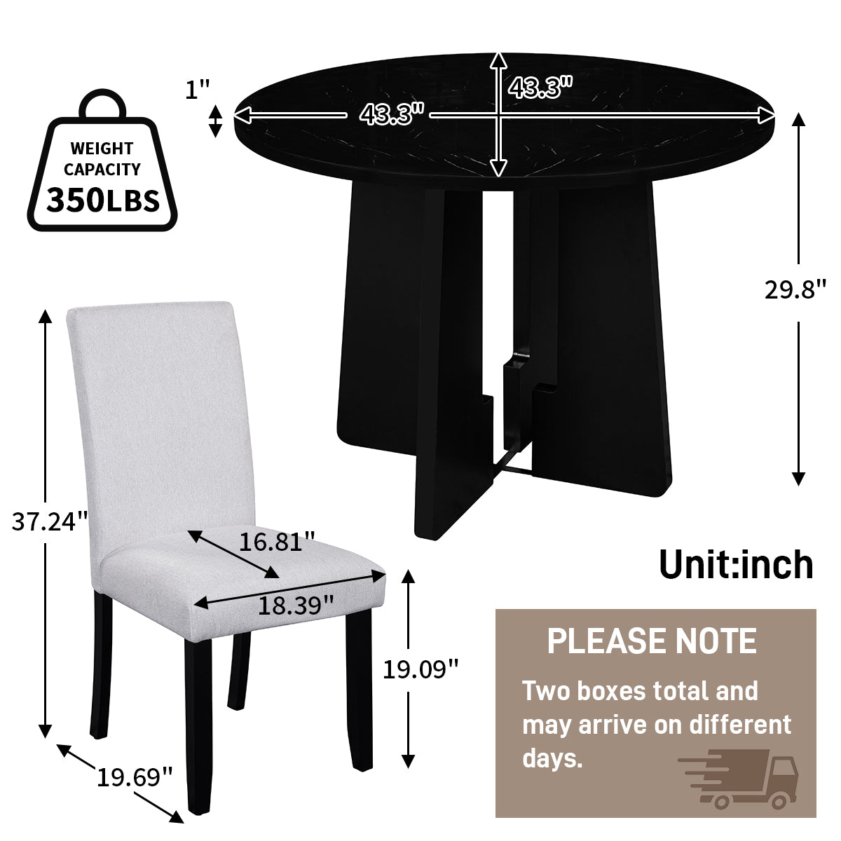 5-Piece Round Dining Table Set, 43-Inch Modern Dining Table And 4 Upholstered Chairs For Dining Room, Kitchen Room, Livi