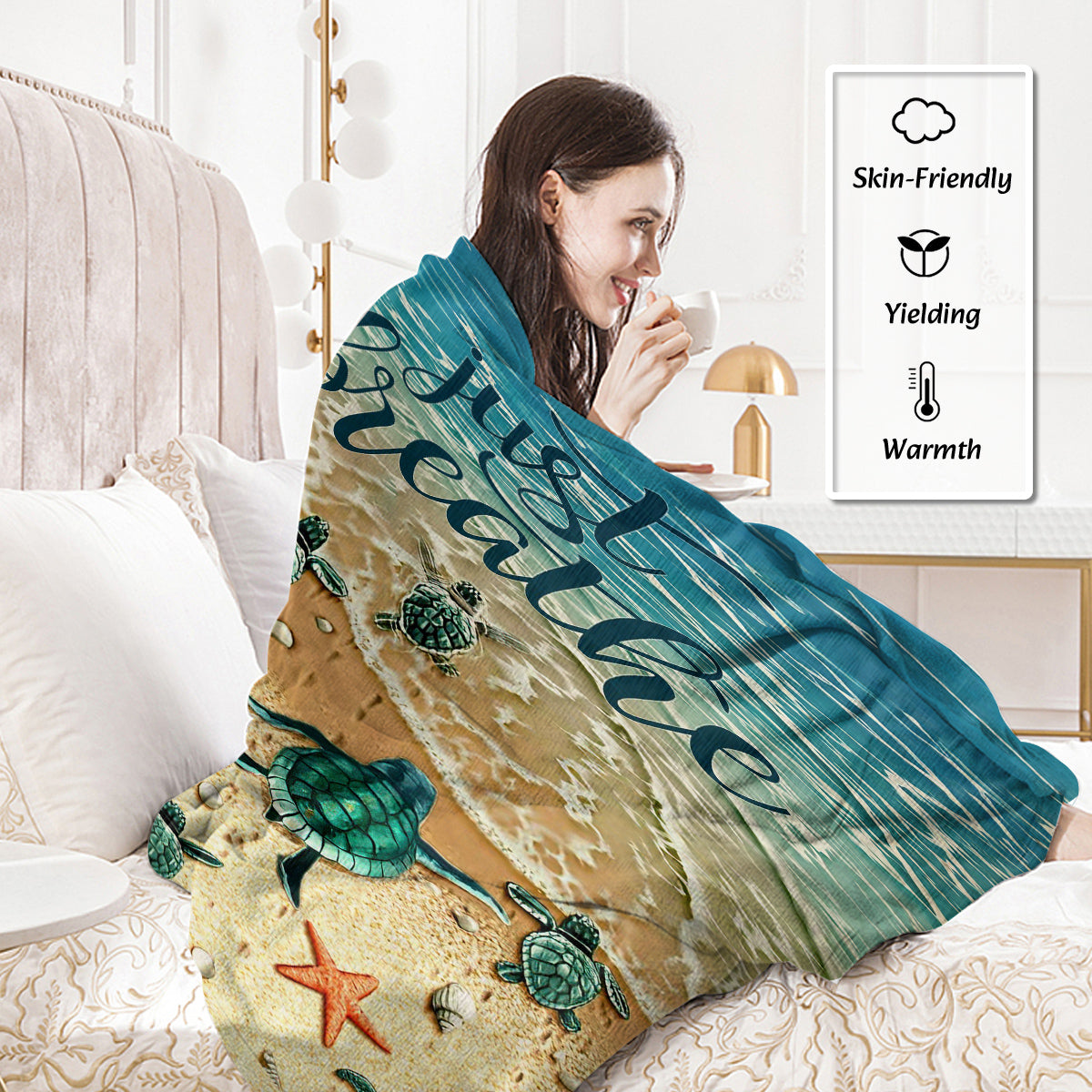 Tropical Baby Sea Turtle Flannel Fleece Blanket 3D Ocean Waves Flannel Soft Plush Throw Blanket Cozy Blankets For Bed Ch
