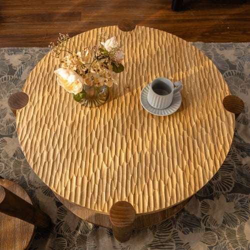 Round Coffee Table With Solid Wood For Living Room, 2-Tier Round Coffee Table With Storage Shelf, Mid Century Modern Coffee Table , Home Small Space, Easy Assembly