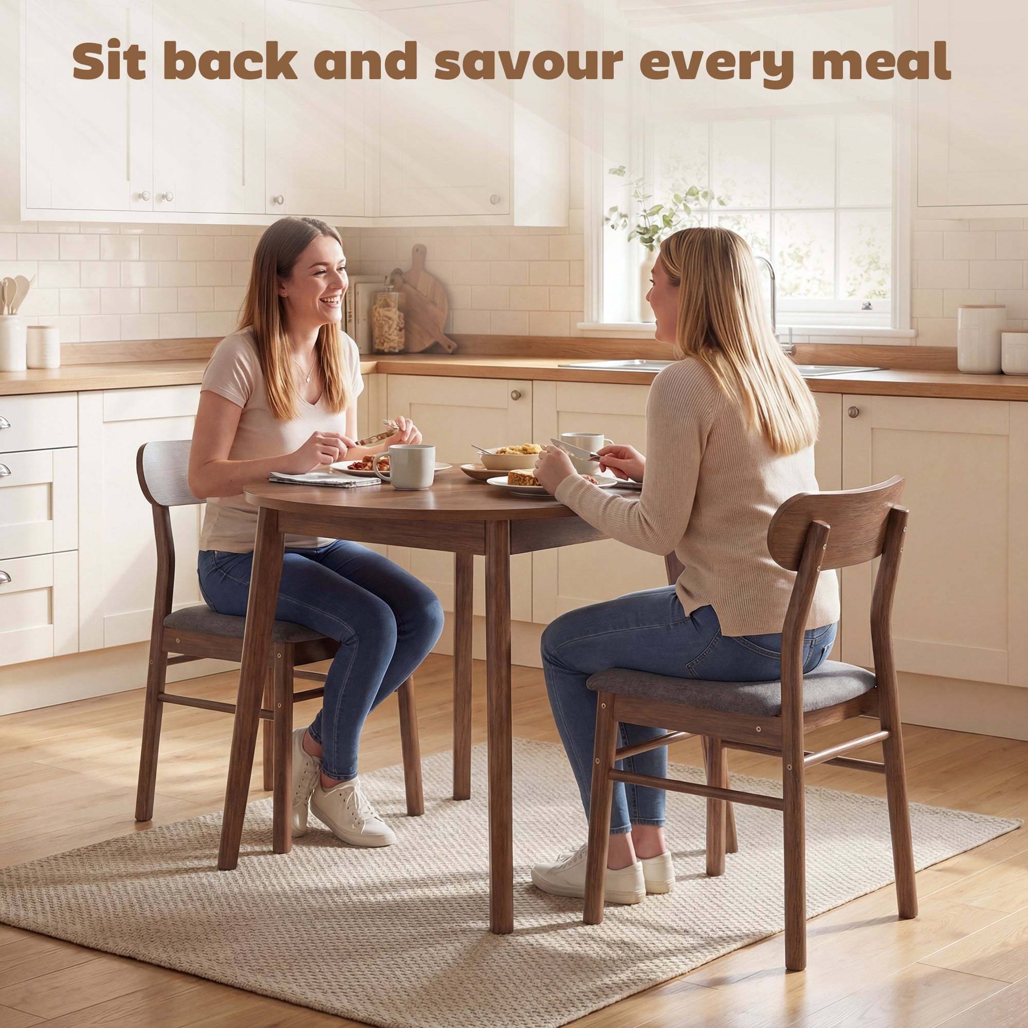 Set of 2 Dining Chairs, Upholstered Dining Room Chairs with Rubberwood Legs and Padded Seat for Kitchen, Gray