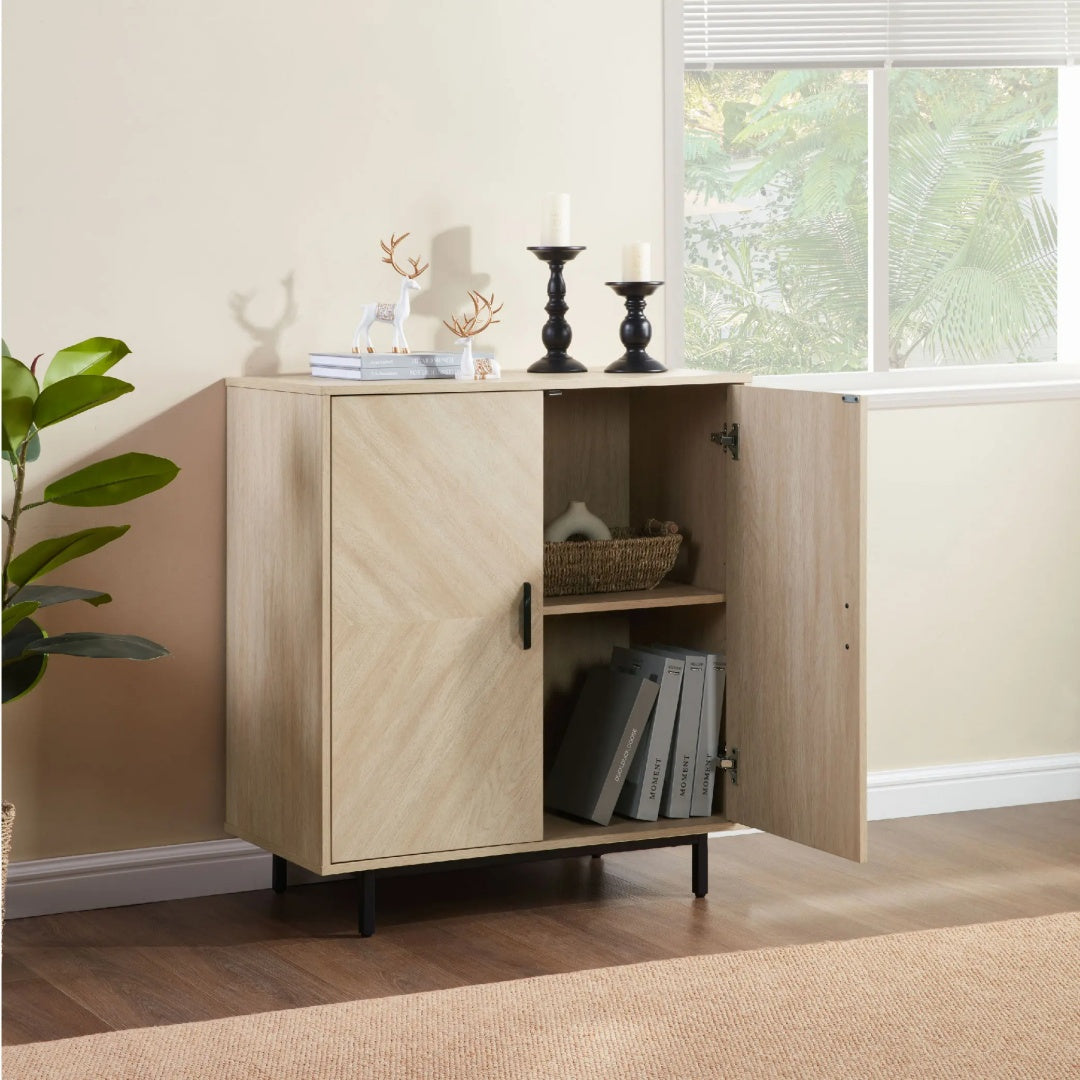 Storage Cabinet With Doors, Modern Accent Cabinet,Wood Grain Decoratio Buffet Sideboards For Living Room, Kitchen,Enterw