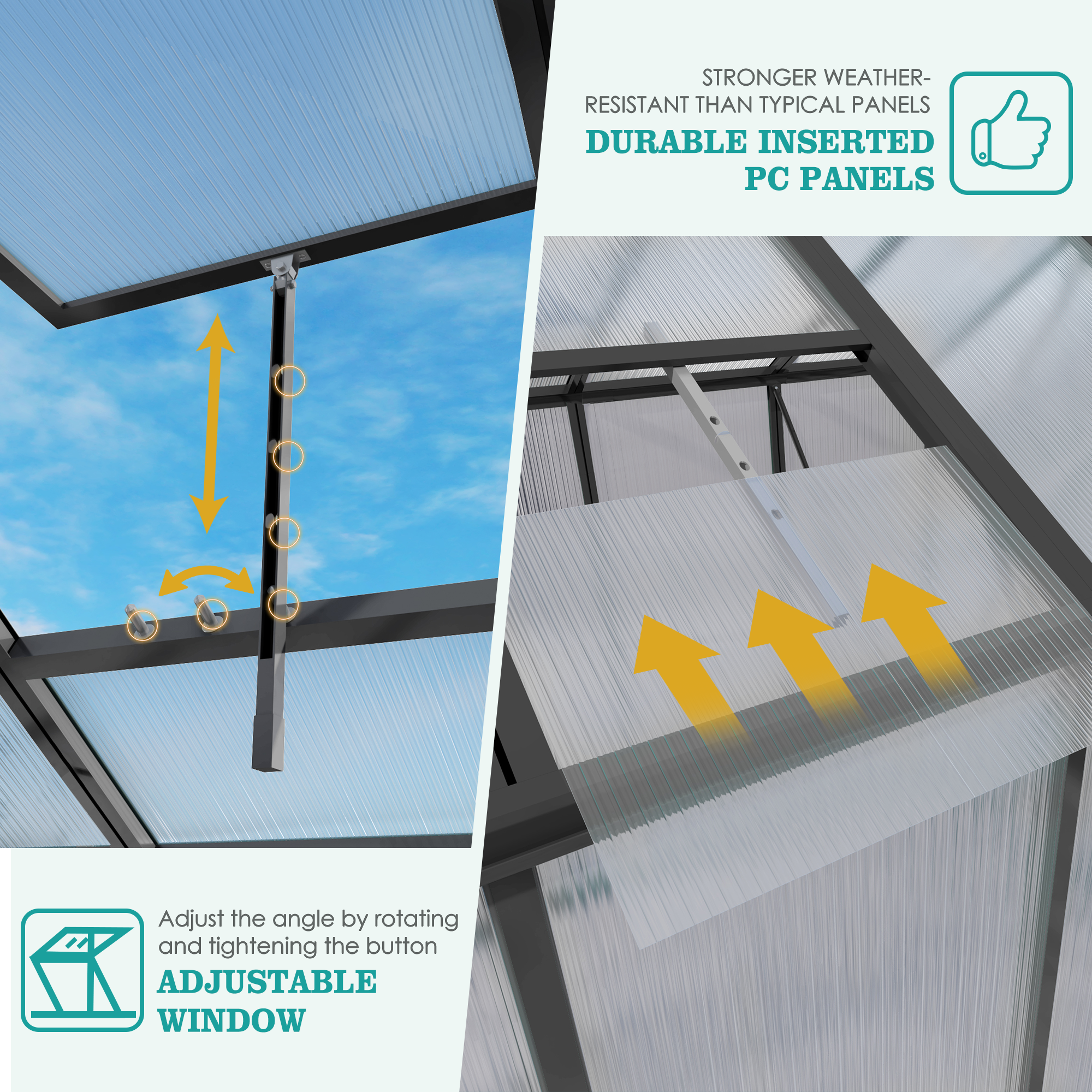 Newly Marketed Gain Height Windproofaluminum Greenhouse 6x8 FT Polycarbonate Greenhouse Raised Base And Anchor Aluminum