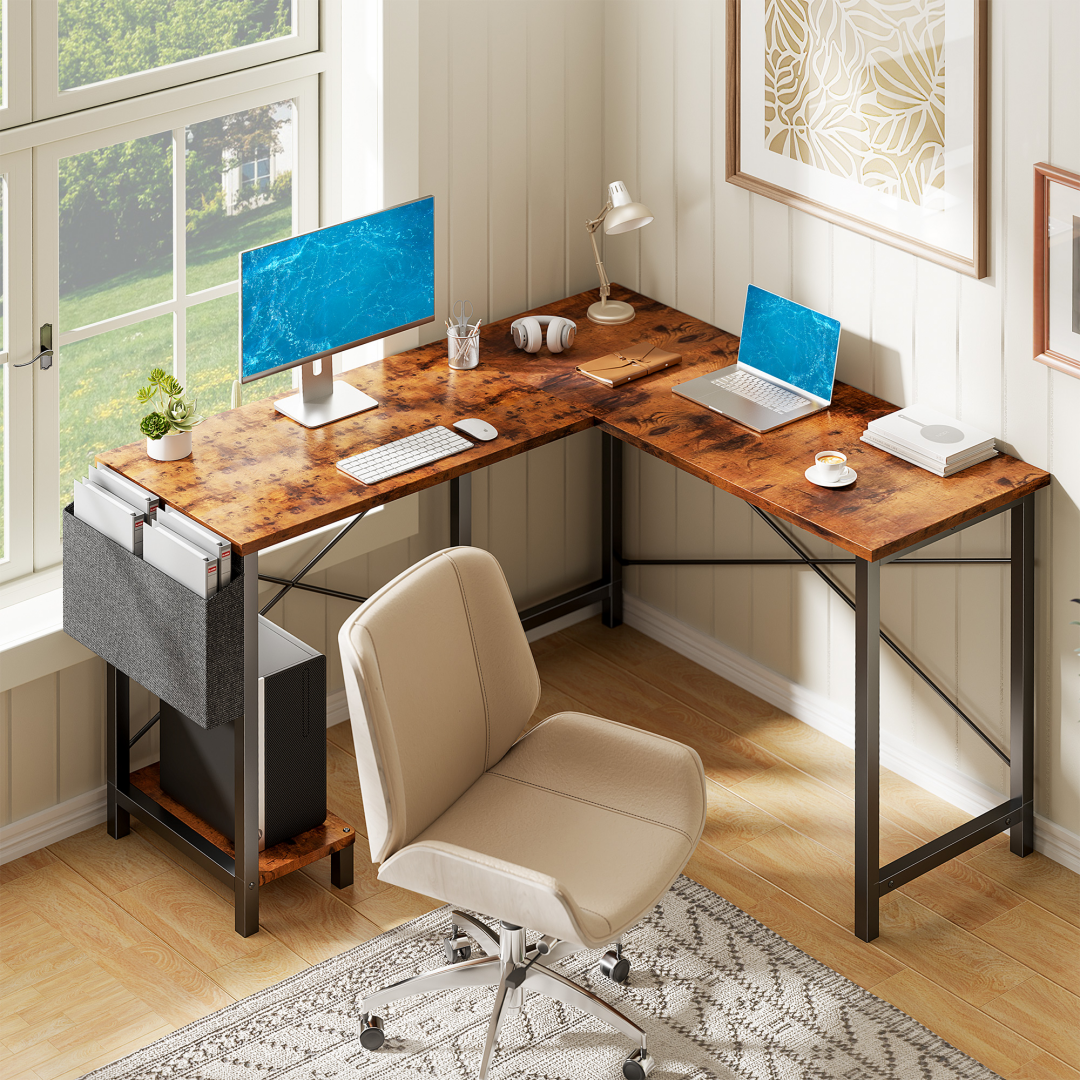 49-Inch L Shaped Desk - Computer Desk Corner Desks Gaming Desk PC Table, With CPU Stand Side Bag For Home Office Dorm St