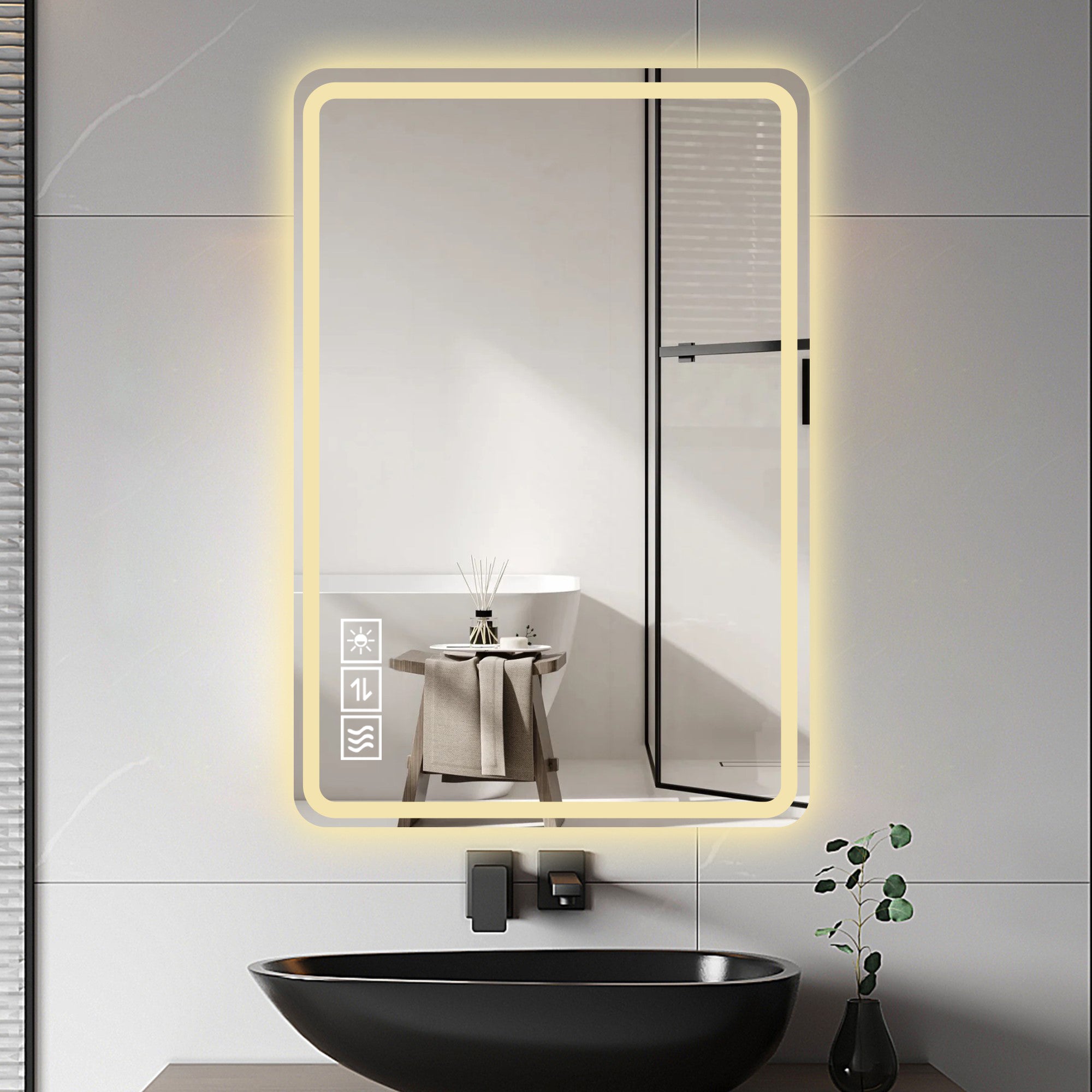 24X40 Inch LED Bathroom Mirror Vanity Mirrors With Front Lights Wall Mounted Anti-Fog Frameless Make Up Mirror With Ligh