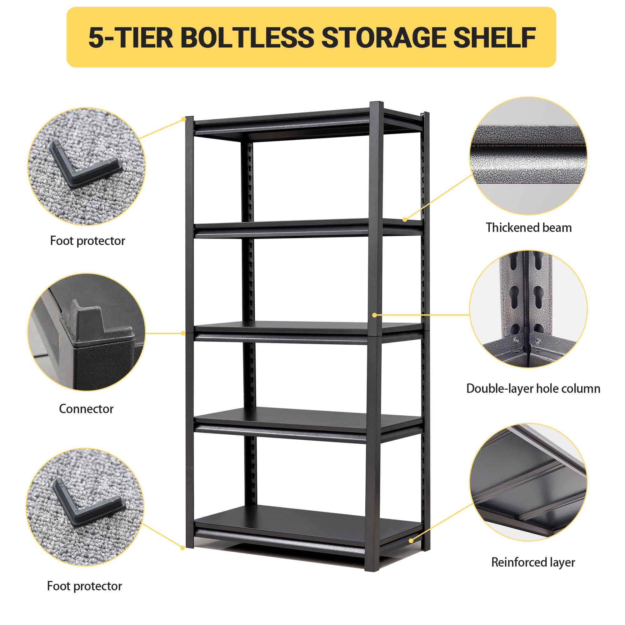 63 H  5 Tier Metal Shelves For Storage Garage Shelving 2000LBS Heavy Duty Storage Shelves Adjustable Garage Shelf Indust