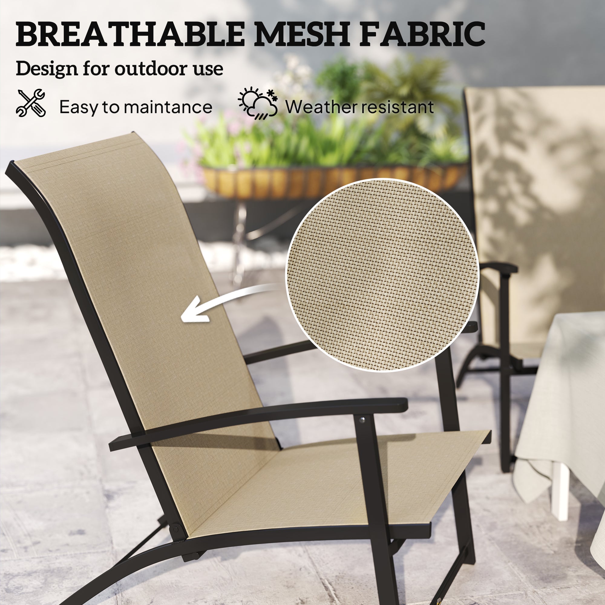 Set Of 2 Outdoor Dining Chairs With High Back, Armrests, Folding Patio Chairs For Patio, Lawn, Camping, Beige