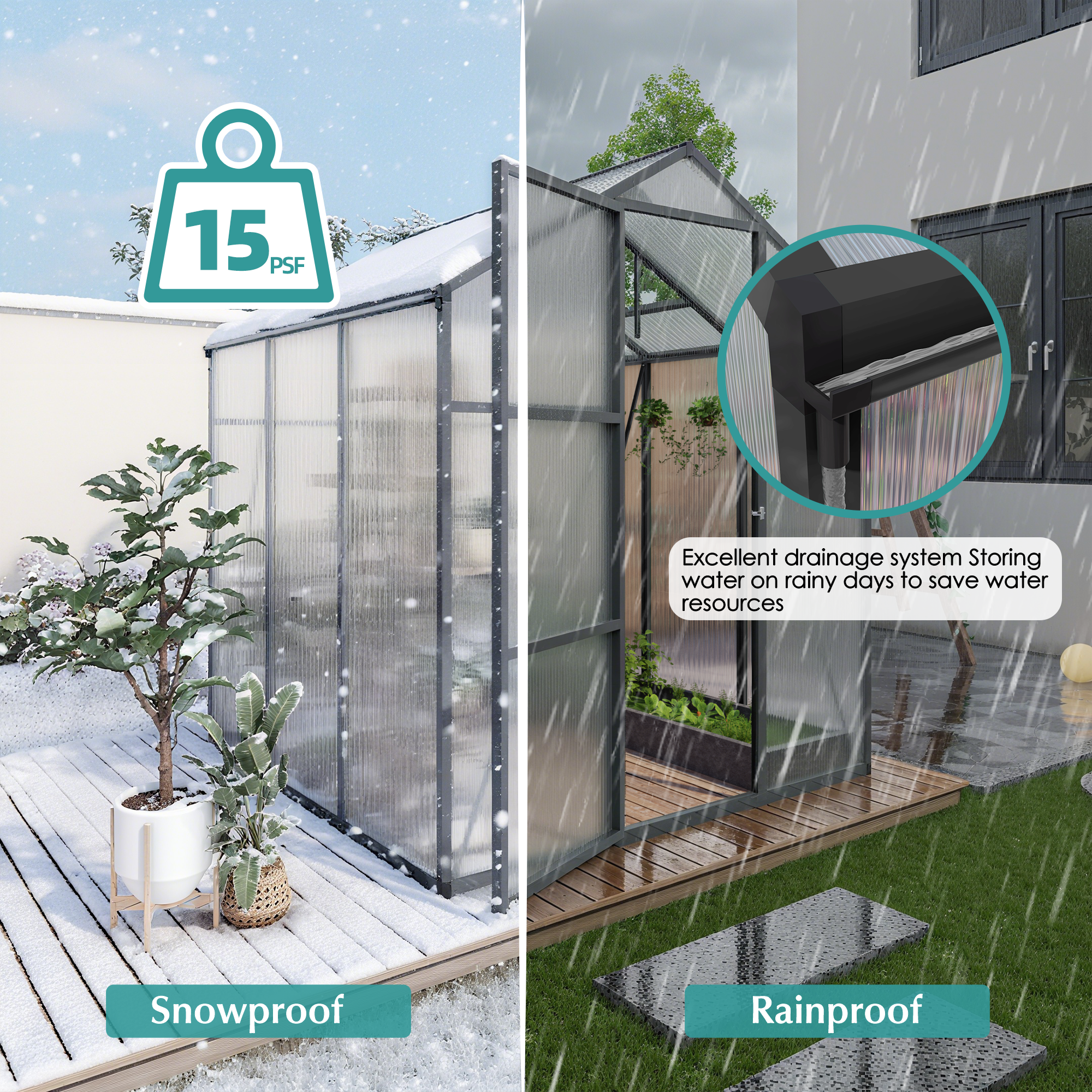 Newly Marketed Gain Height Windproofaluminum Greenhouse 6x6 FT Polycarbonate Greenhouse Raised Base And Anchor Aluminum