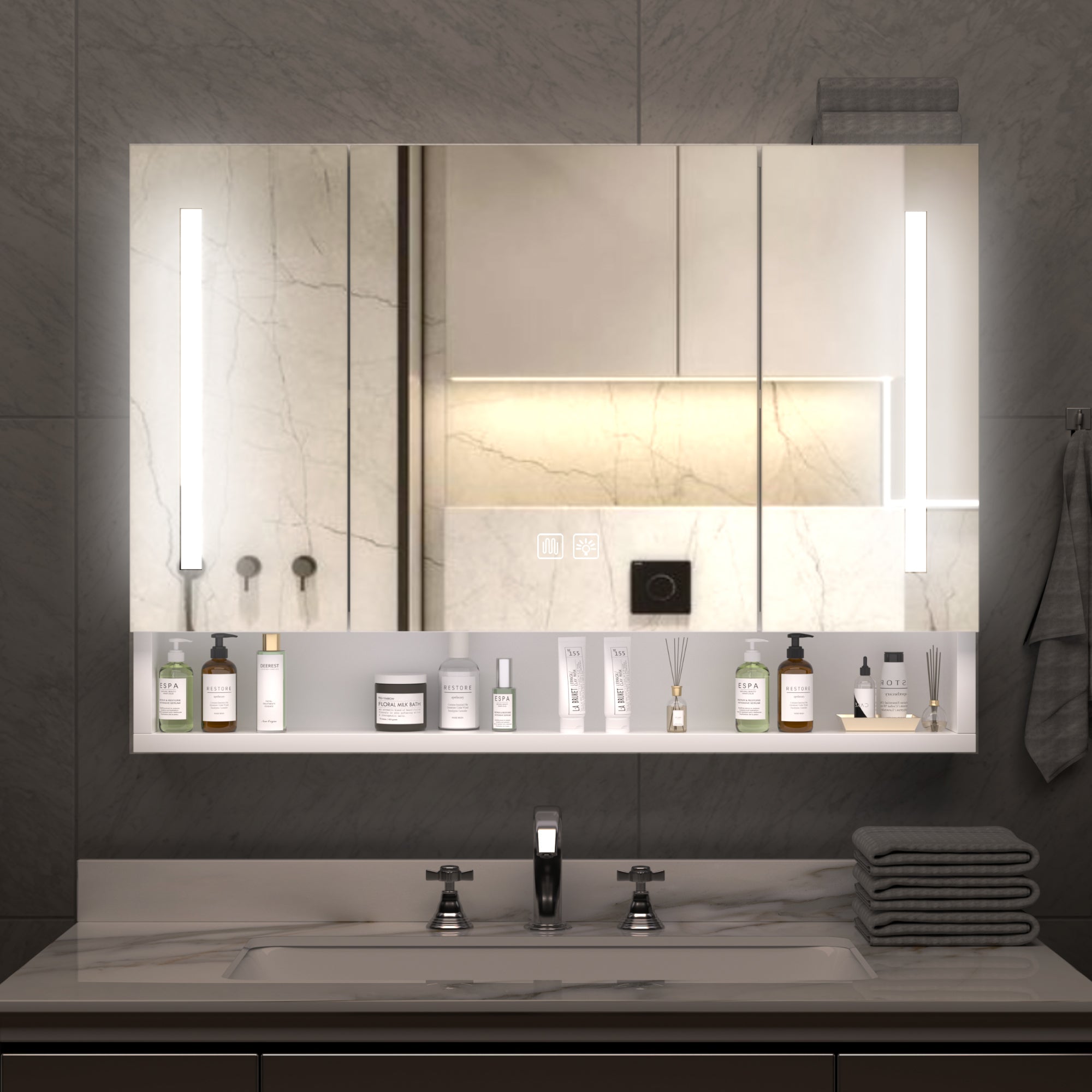 Modern 39x28 Inches Aluminium Bathroom Cabinets  Medicine Cabinets With Mirrors And LED Lights  Bathroom Storage Cabinet