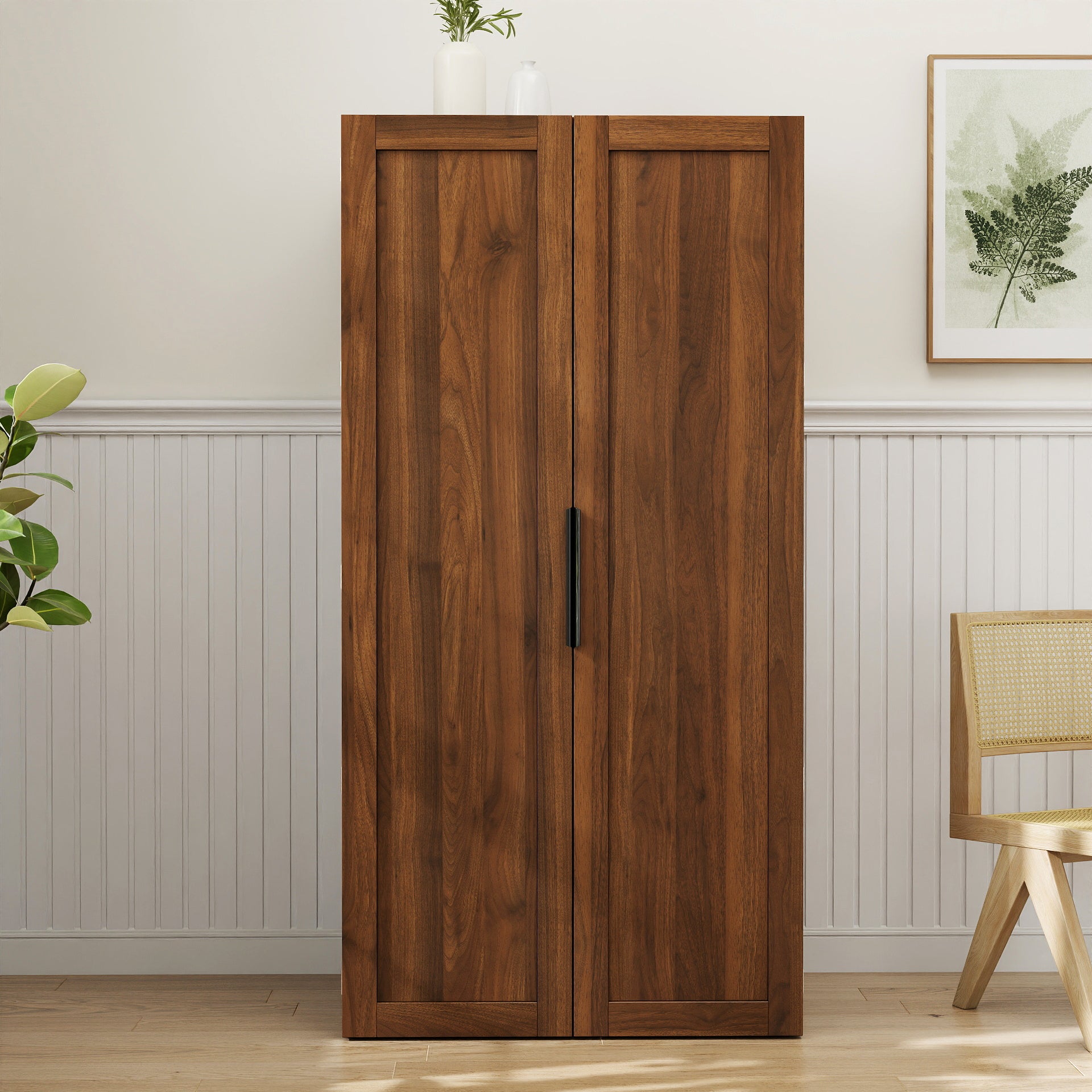 Kitchen Pantry Cabinet, Walnut Freestanding Buffet Cupboards Sideboard With Doors & Shelves, Kitchen Pantry Storage Cabi